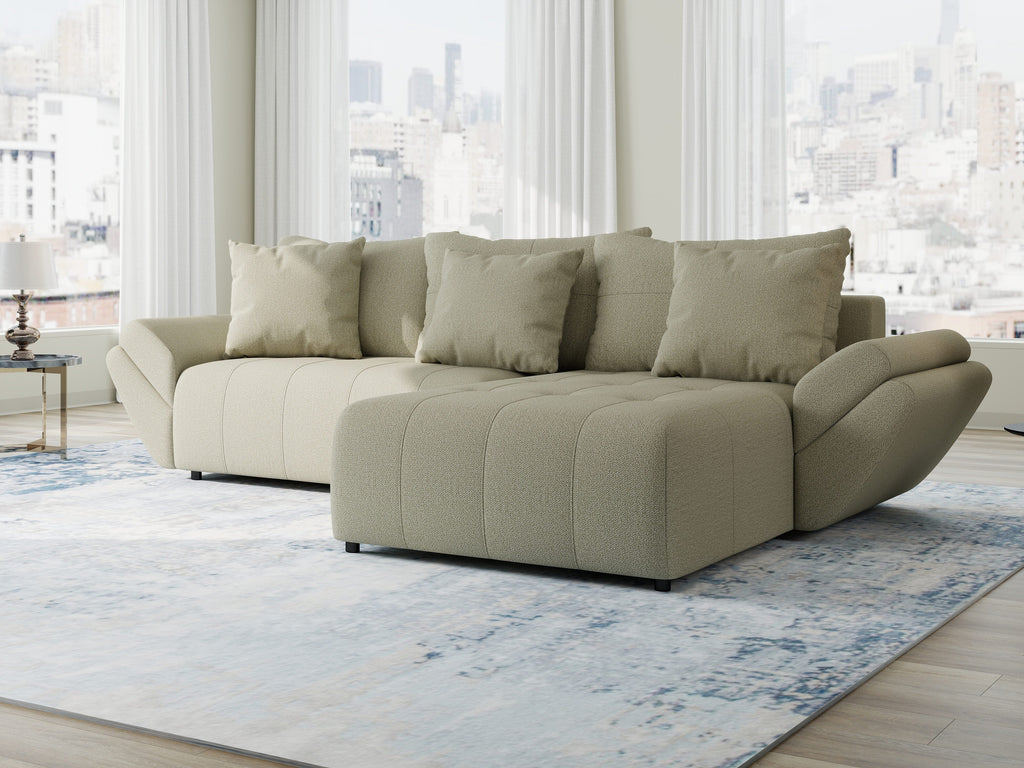 Colțar extensibil dumonde cu ladă de depozitare si sezut confortabil din spuma high-density, Berlin Enjoy Bej 280x185 cm II