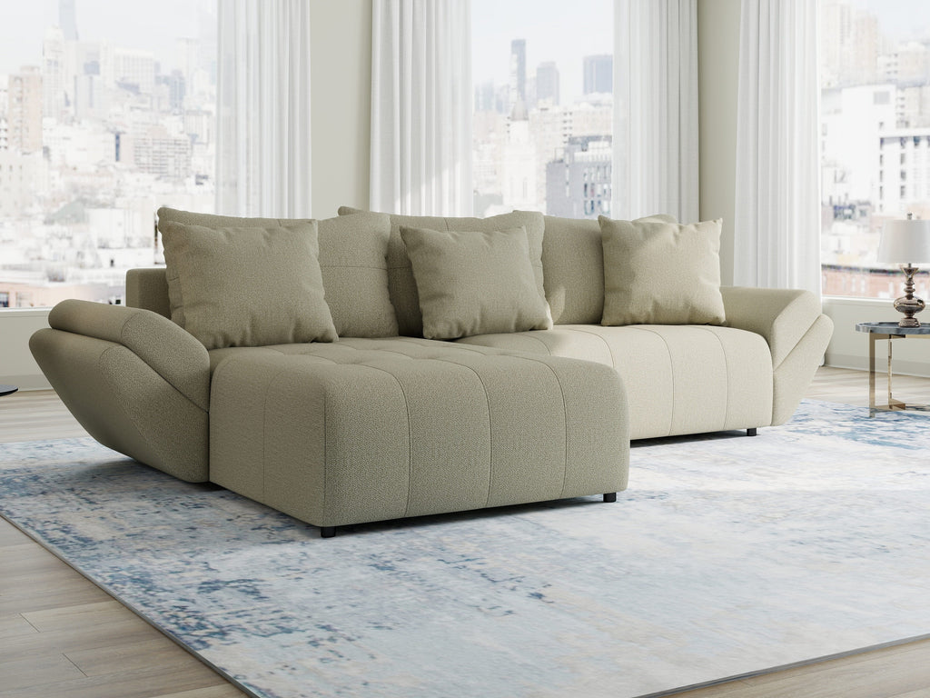 Colțar extensibil dumonde cu ladă de depozitare si sezut confortabil din spuma high-density, Berlin Enjoy Bej 280x185 cm
