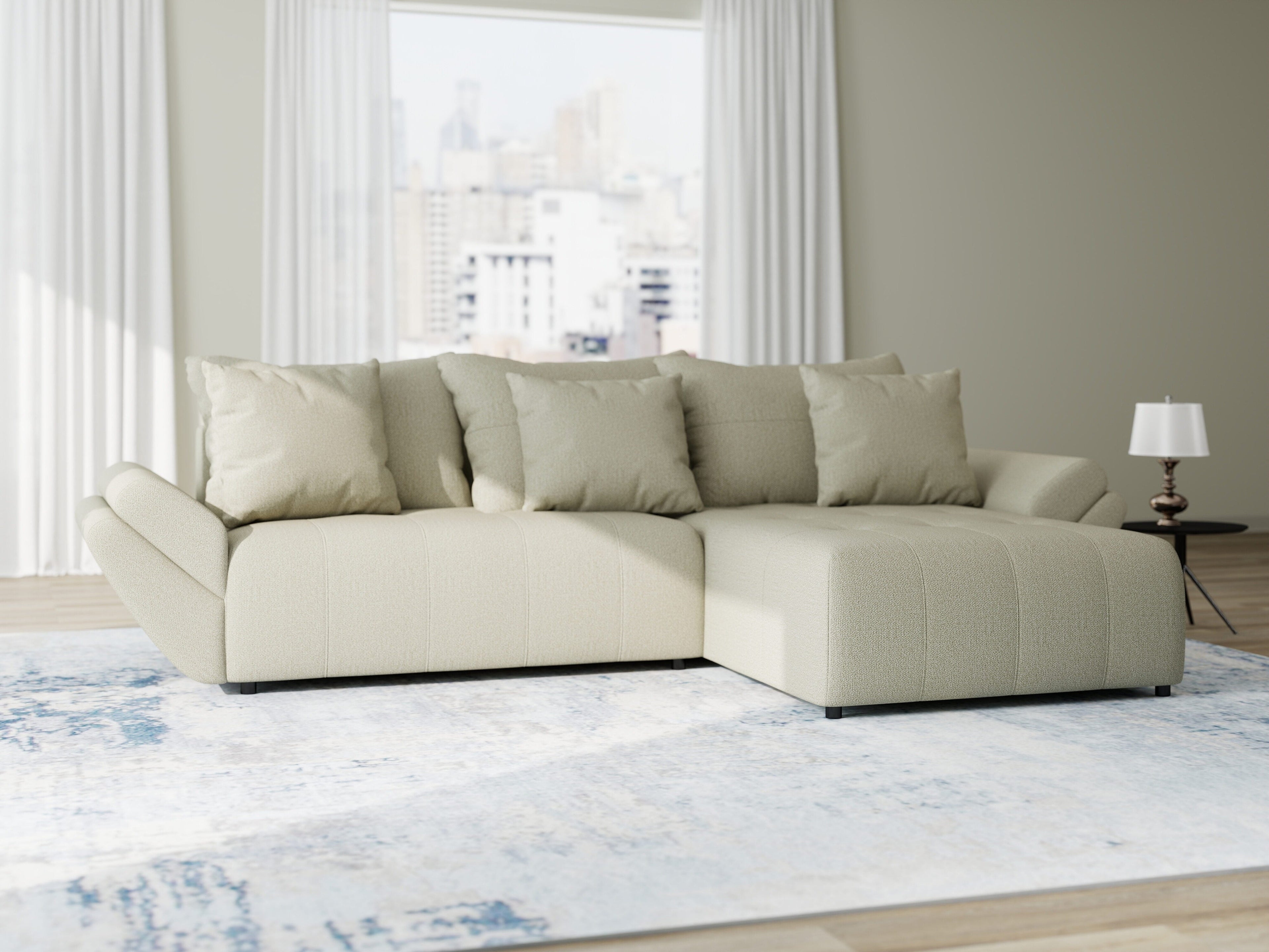 Colțar extensibil dumonde cu ladă de depozitare si sezut confortabil din spuma high-density, Berlin Enjoy Bej 280x185 cm II