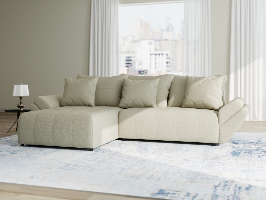 Colțar extensibil dumonde cu ladă de depozitare si sezut confortabil din spuma high-density, Berlin Enjoy Bej 280x185 cm