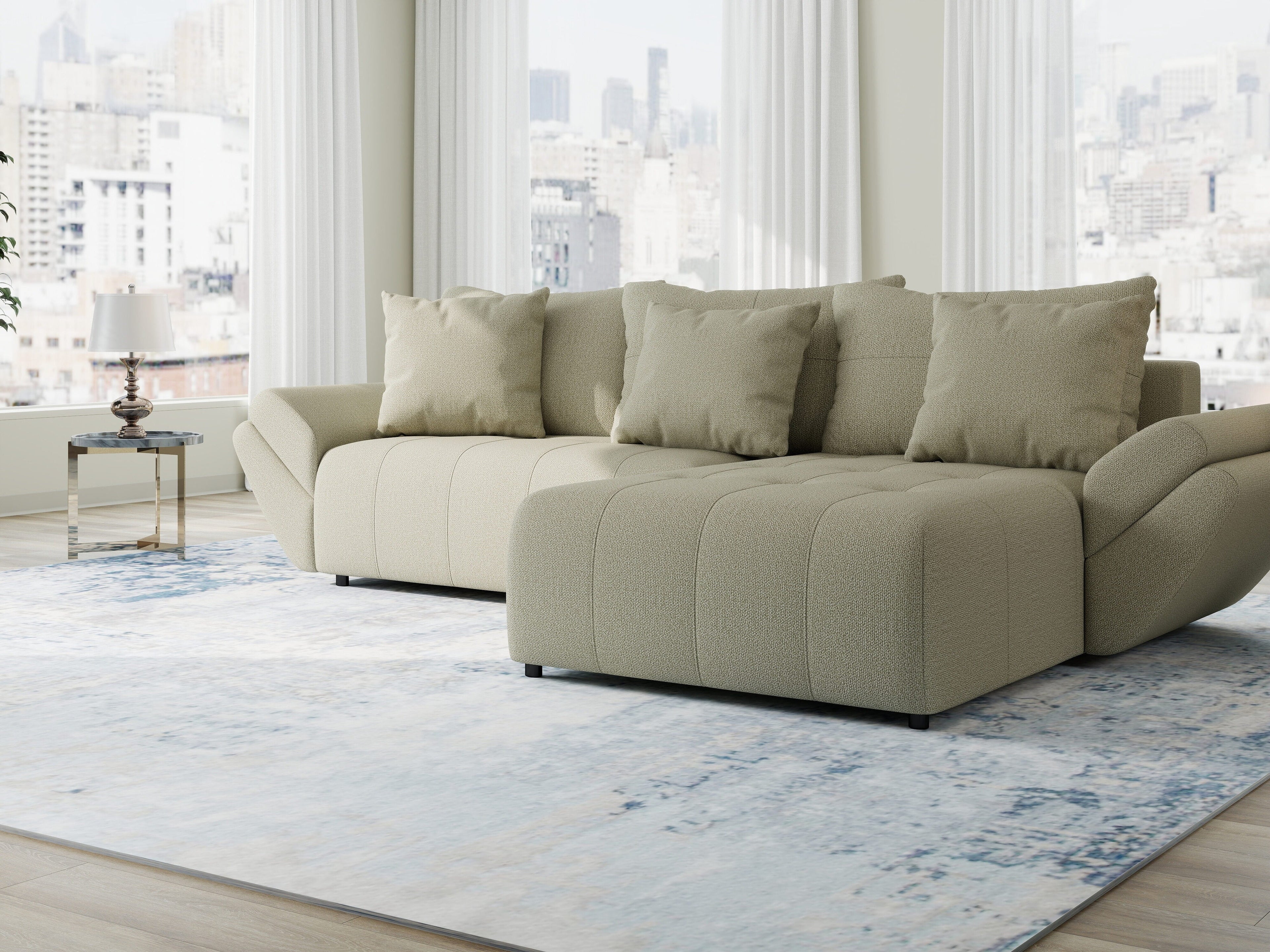 Colțar extensibil dumonde cu ladă de depozitare si sezut confortabil din spuma high-density, Berlin Enjoy Bej 280x185 cm II