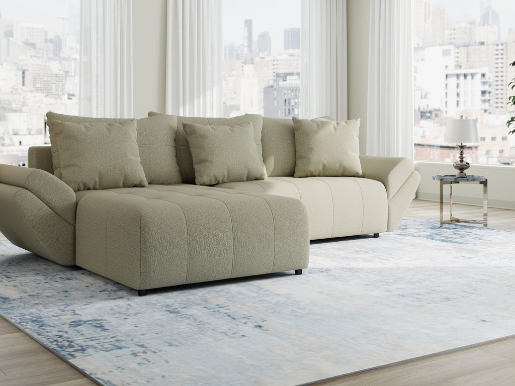 Colțar extensibil dumonde cu ladă de depozitare si sezut confortabil din spuma high-density, Berlin Enjoy Bej 280x185 cm