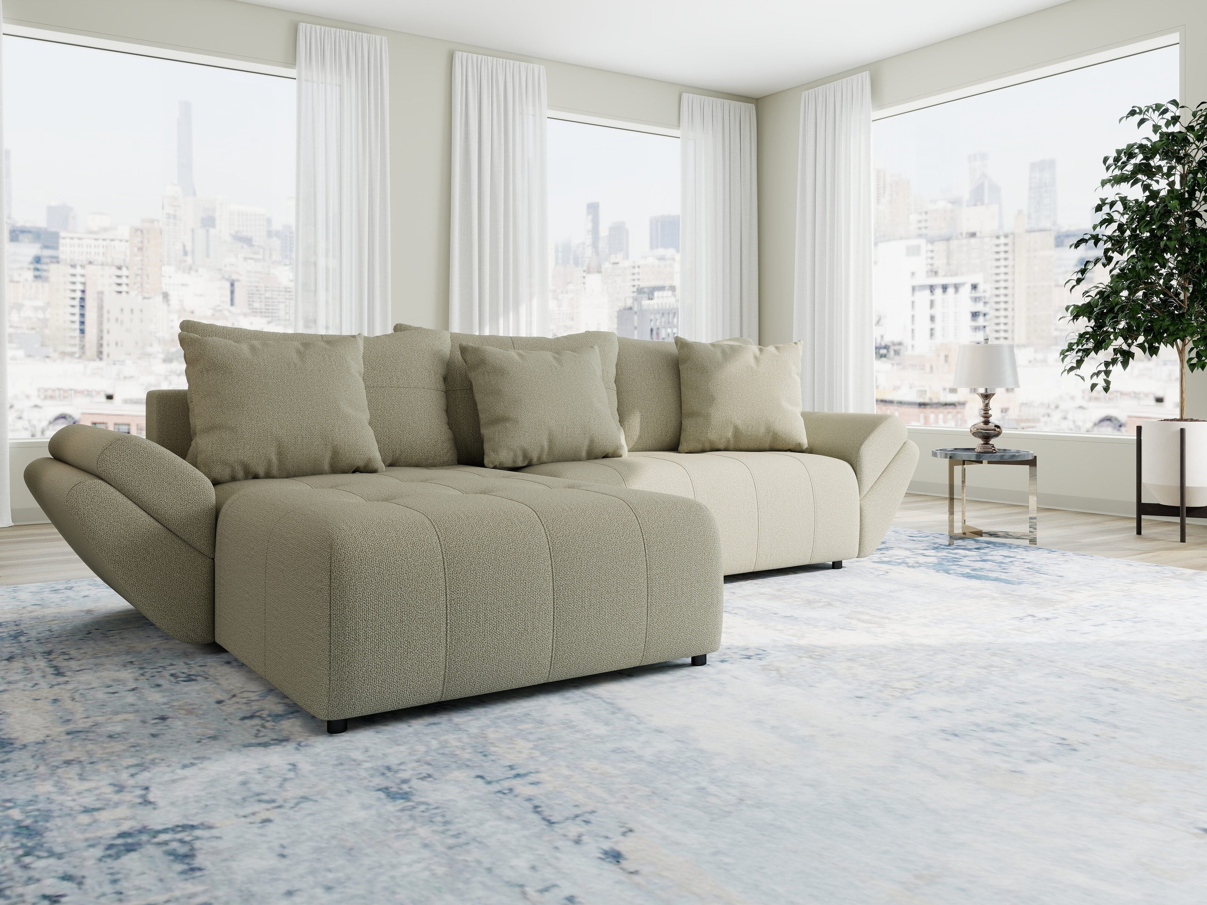 Colțar extensibil dumonde cu ladă de depozitare si sezut confortabil din spuma high-density, Berlin Enjoy Bej 280x185 cm