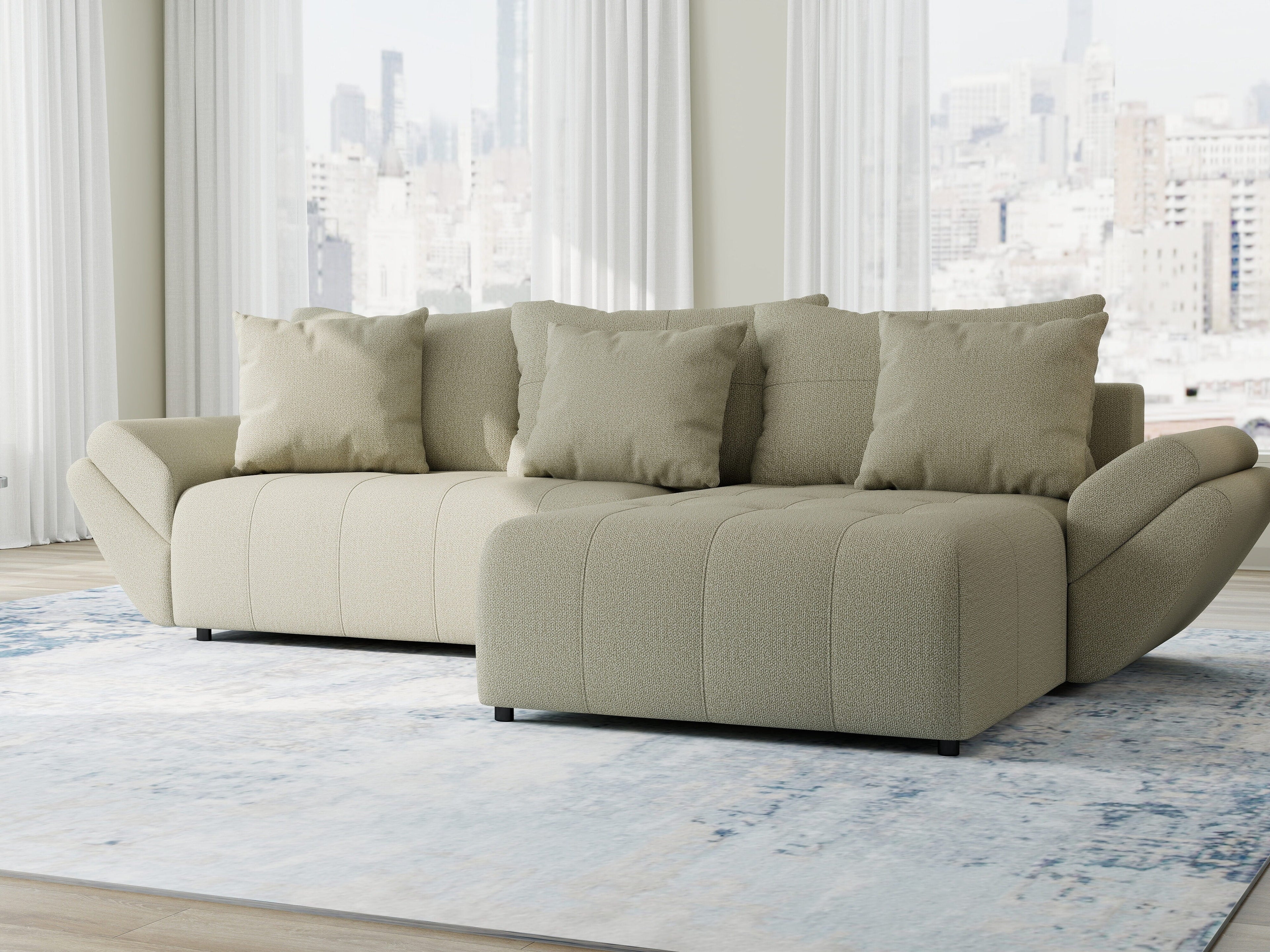 Colțar extensibil dumonde cu ladă de depozitare si sezut confortabil din spuma high-density, Berlin Enjoy Bej 280x185 cm II