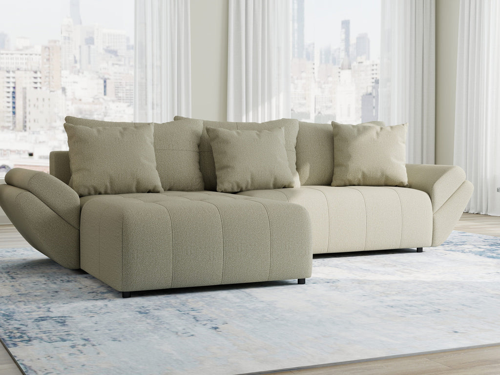 Colțar extensibil dumonde cu ladă de depozitare si sezut confortabil din spuma high-density, Berlin Enjoy Bej 280x185 cm