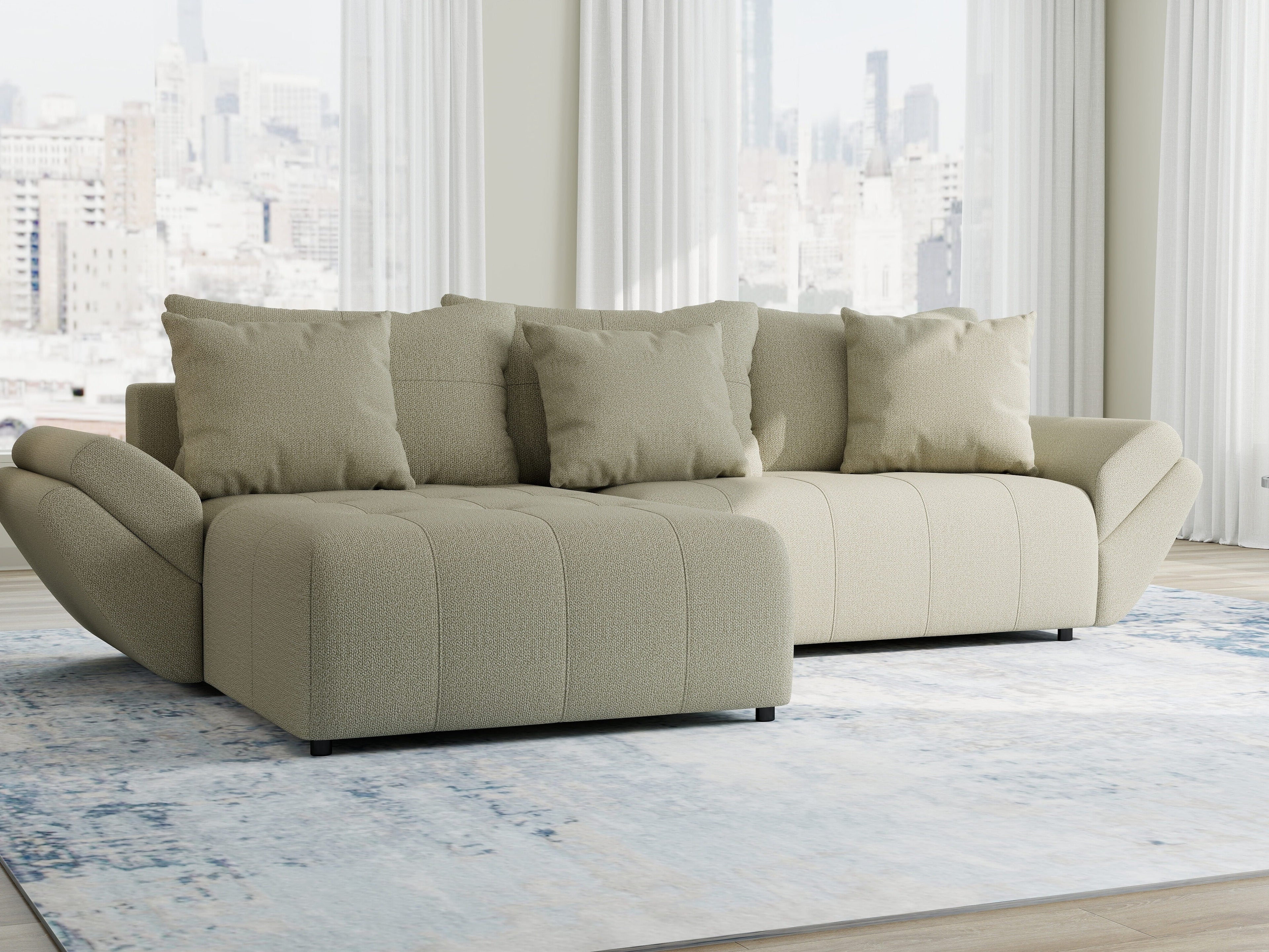 Colțar extensibil dumonde cu ladă de depozitare si sezut confortabil din spuma high-density, Berlin Enjoy Bej 280x185 cm