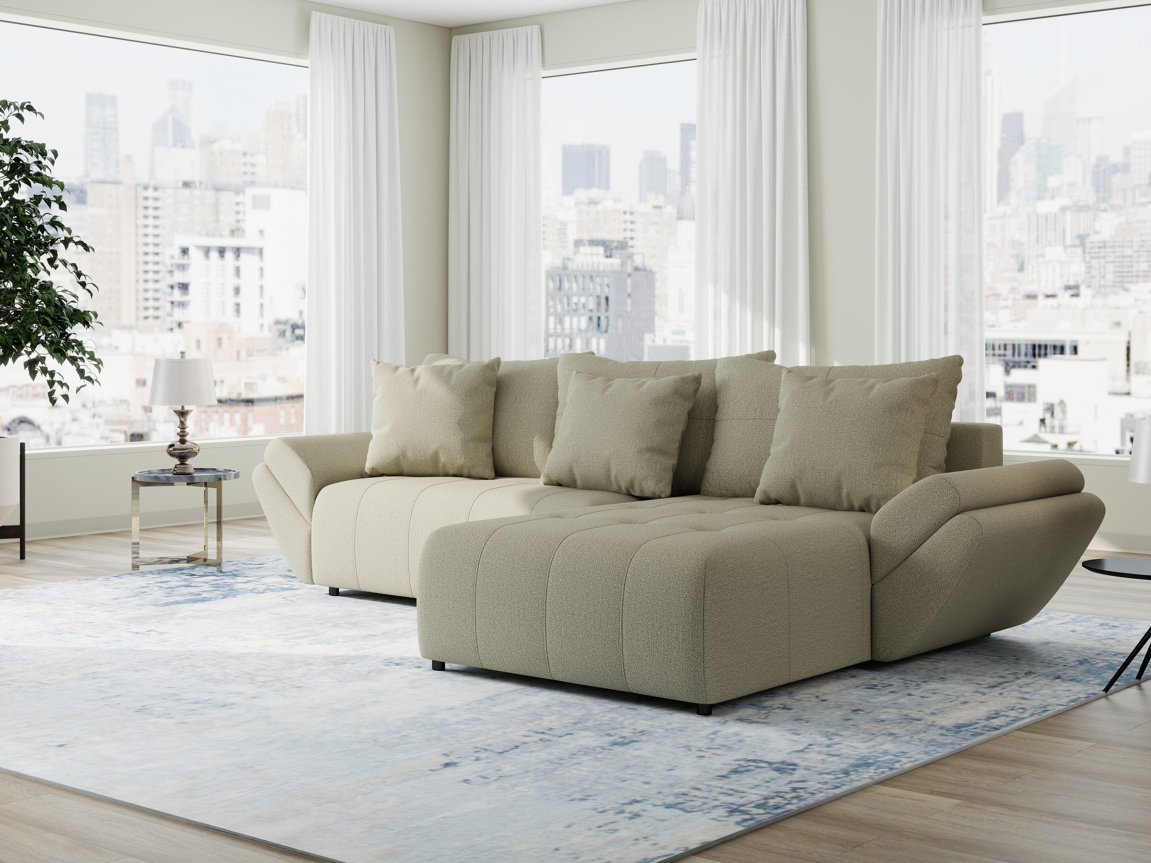 Colțar extensibil dumonde cu ladă de depozitare si sezut confortabil din spuma high-density, Berlin Enjoy Bej 280x185 cm II