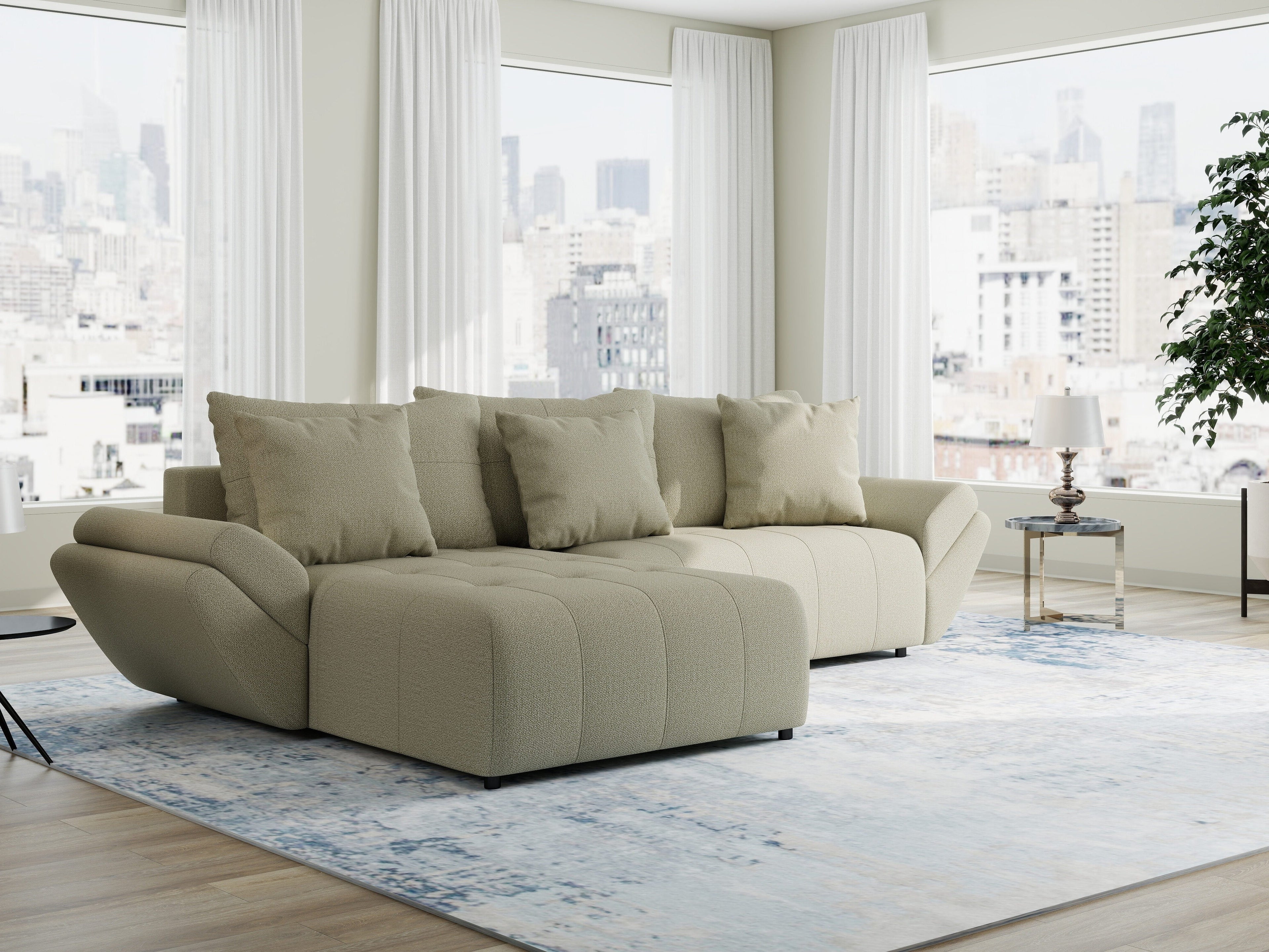 Colțar extensibil dumonde cu ladă de depozitare si sezut confortabil din spuma high-density, Berlin Enjoy Bej 280x185 cm
