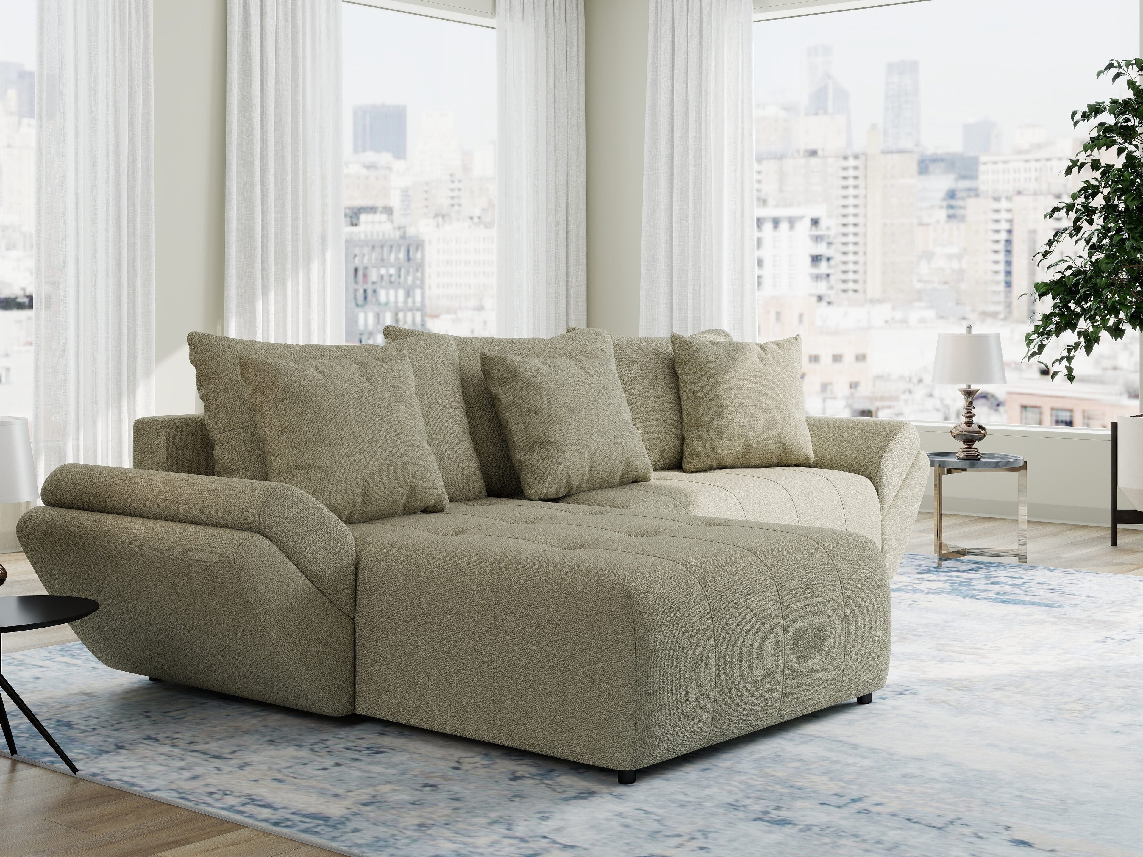 Colțar extensibil dumonde cu ladă de depozitare si sezut confortabil din spuma high-density, Berlin Enjoy Bej 280x185 cm