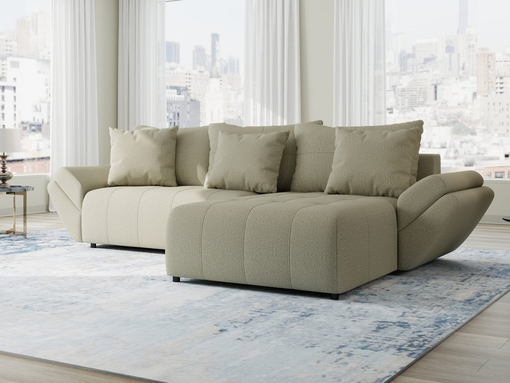 Colțar extensibil dumonde cu ladă de depozitare si sezut confortabil din spuma high-density, Berlin Enjoy Bej 280x185 cm II