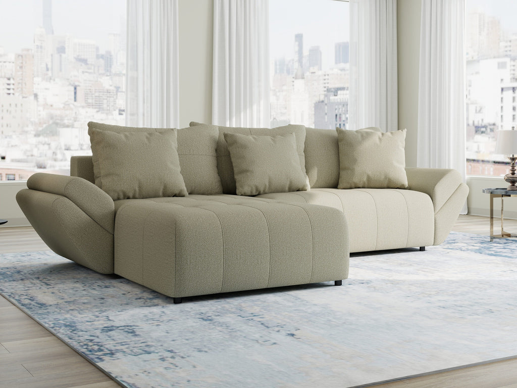 Colțar extensibil dumonde cu ladă de depozitare si sezut confortabil din spuma high-density, Berlin Enjoy Bej 280x185 cm