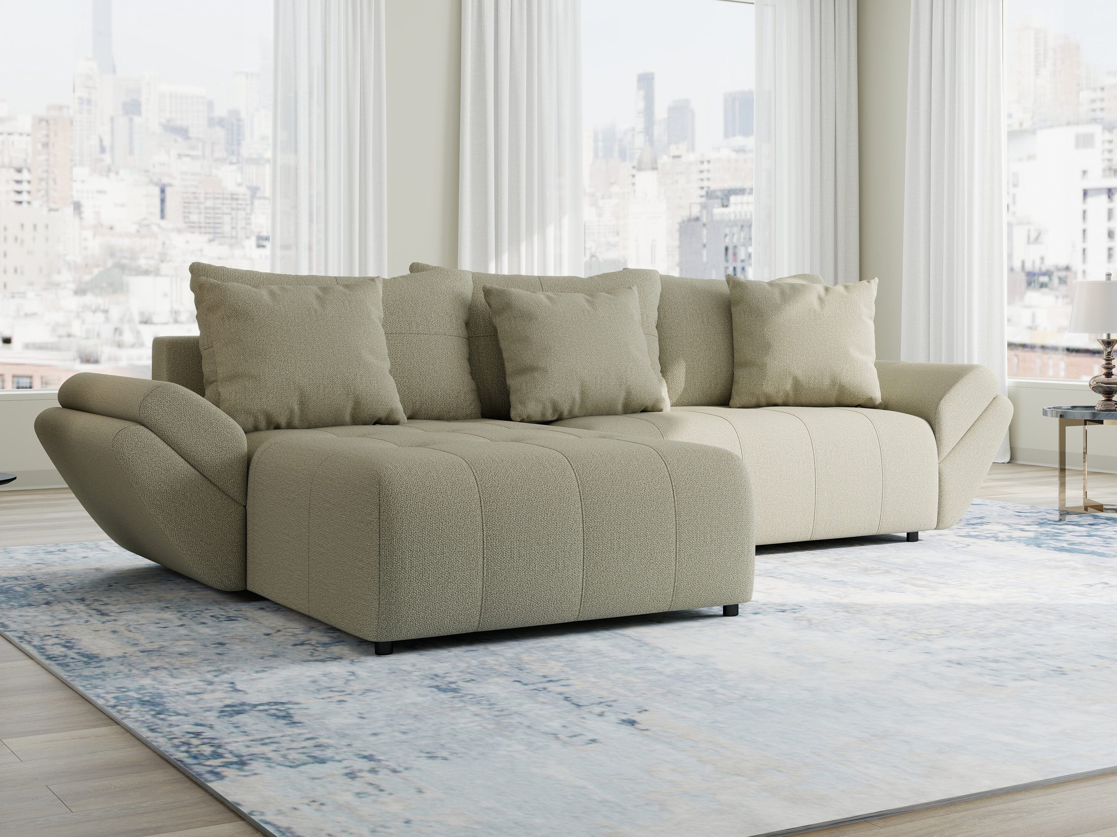 Colțar extensibil dumonde cu ladă de depozitare si sezut confortabil din spuma high-density, Berlin Enjoy Bej 280x185 cm