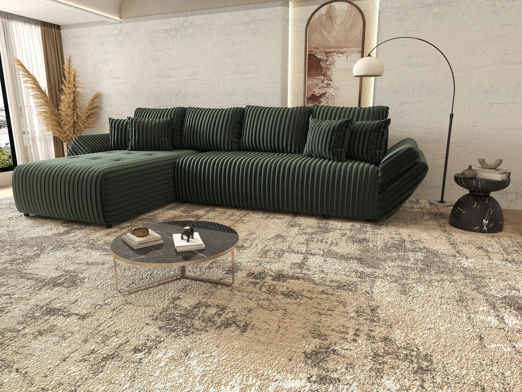 Colțar extensibil dumonde cu ladă de depozitare si sezut confortabil din spuma high-density, Berlin XL Ambience Green 350x185 cm