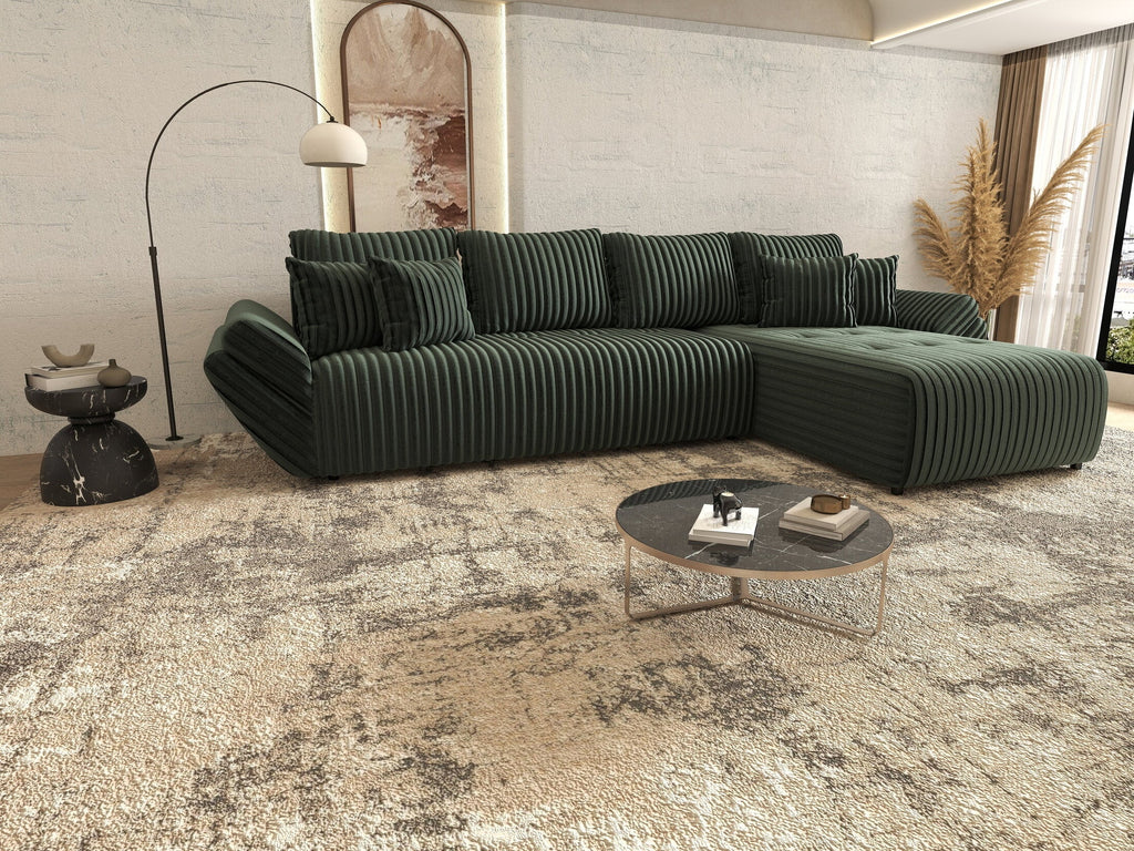 Colțar extensibil dumonde cu ladă de depozitare si sezut confortabil din spuma high-density, Berlin XL Ambience Green II 350x185 cm