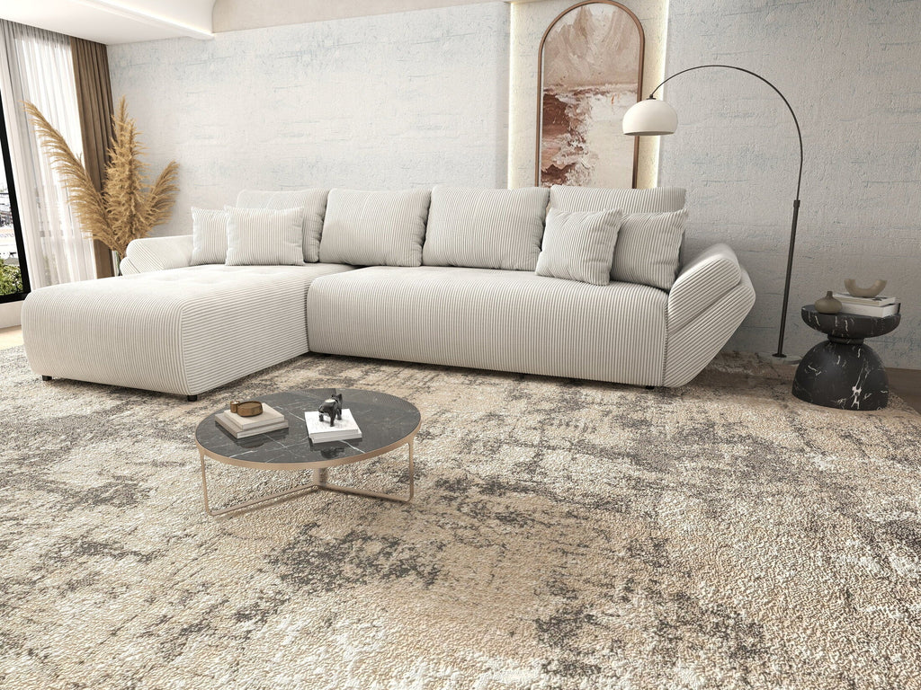 Colțar extensibil dumonde cu ladă de depozitare si sezut confortabil din spuma high-density, Berlin XL Zoom Crem 350x185 cm