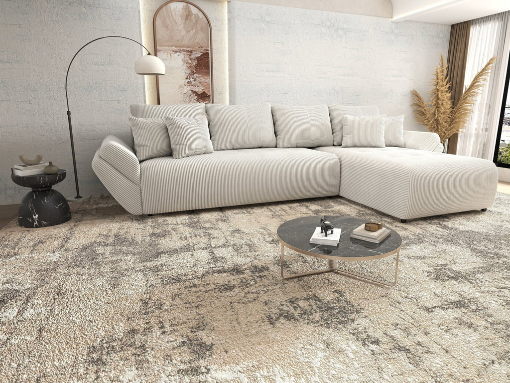 Colțar extensibil dumonde cu ladă de depozitare si sezut confortabil din spuma high-density, Berlin XL Zoom Crem 350x185 cm II