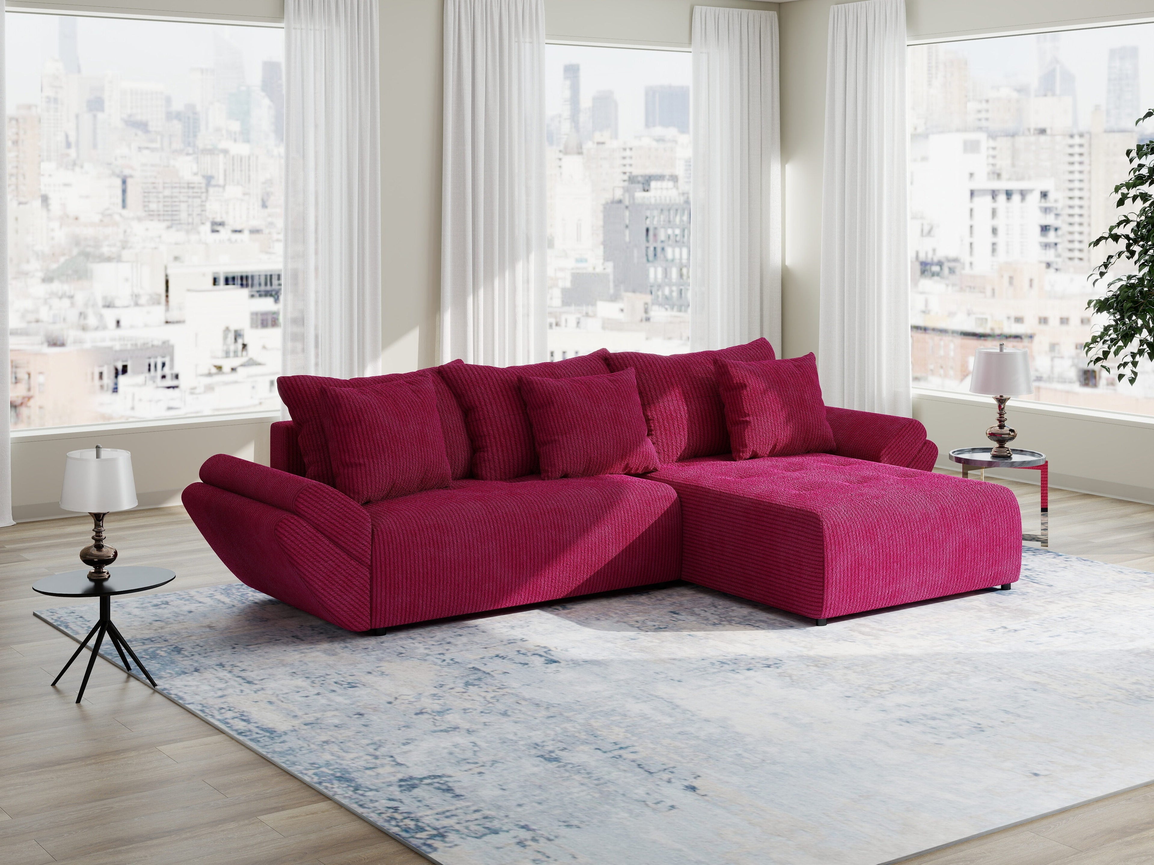 Colțar extensibil dumonde cu ladă de depozitare si sezut confortabil din spuma high-density, Berlin Zoom Rosu 280x185 cm II