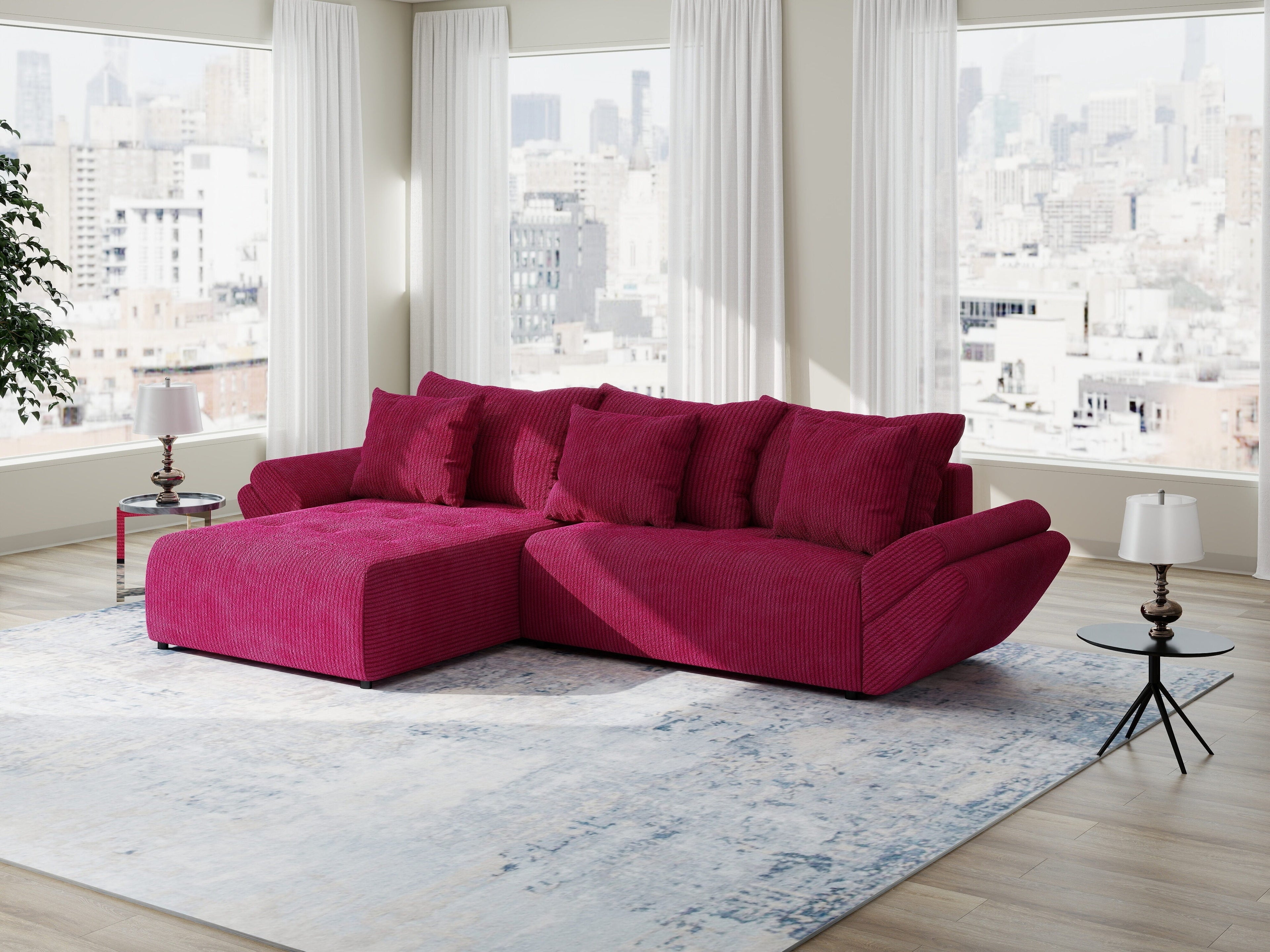 Colțar extensibil dumonde cu ladă de depozitare si sezut confortabil din spuma high-density, Berlin Zoom Rosu 280x185 cm