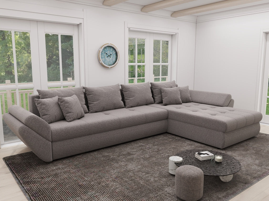 Colțar extensibil dumonde cu ladă de depozitare si sezut confortabil din spuma high-density, Loana XL Monte Gri 16 II 335x185 cm