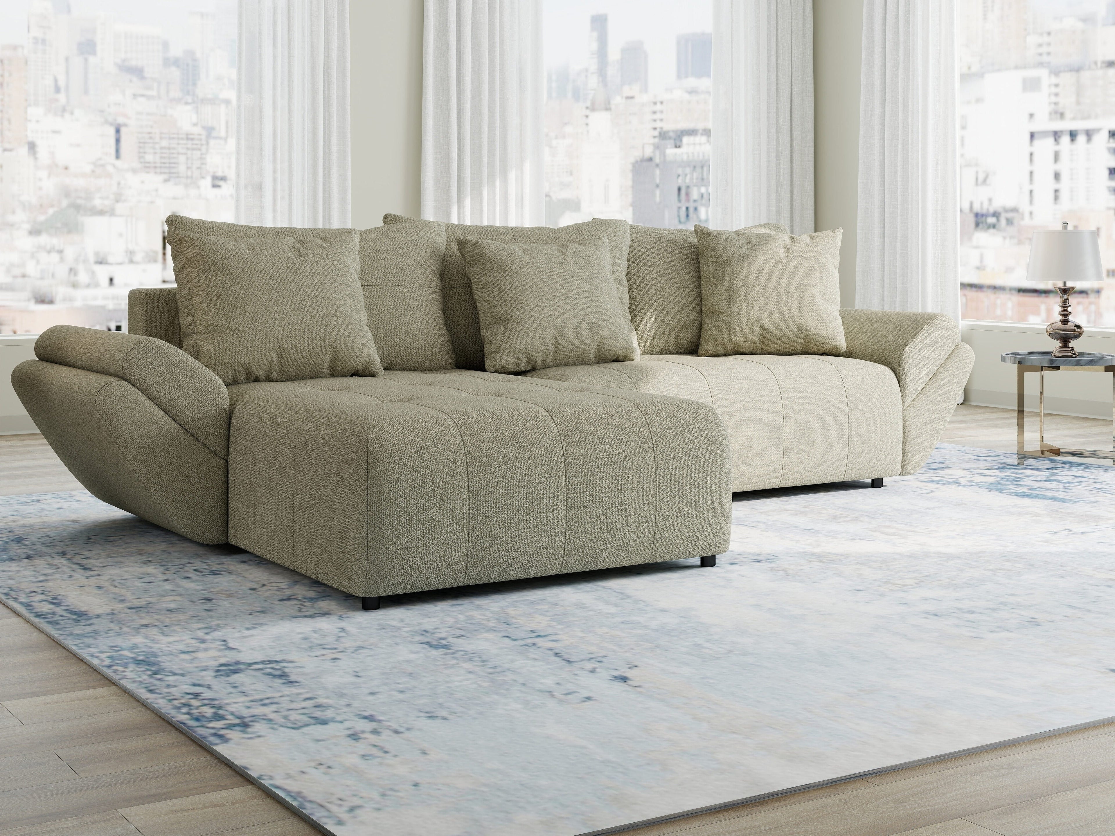 Colțar extensibil dumonde cu ladă de depozitare si sezut confortabil din spuma high-density, Berlin Enjoy Bej 280x185 cm