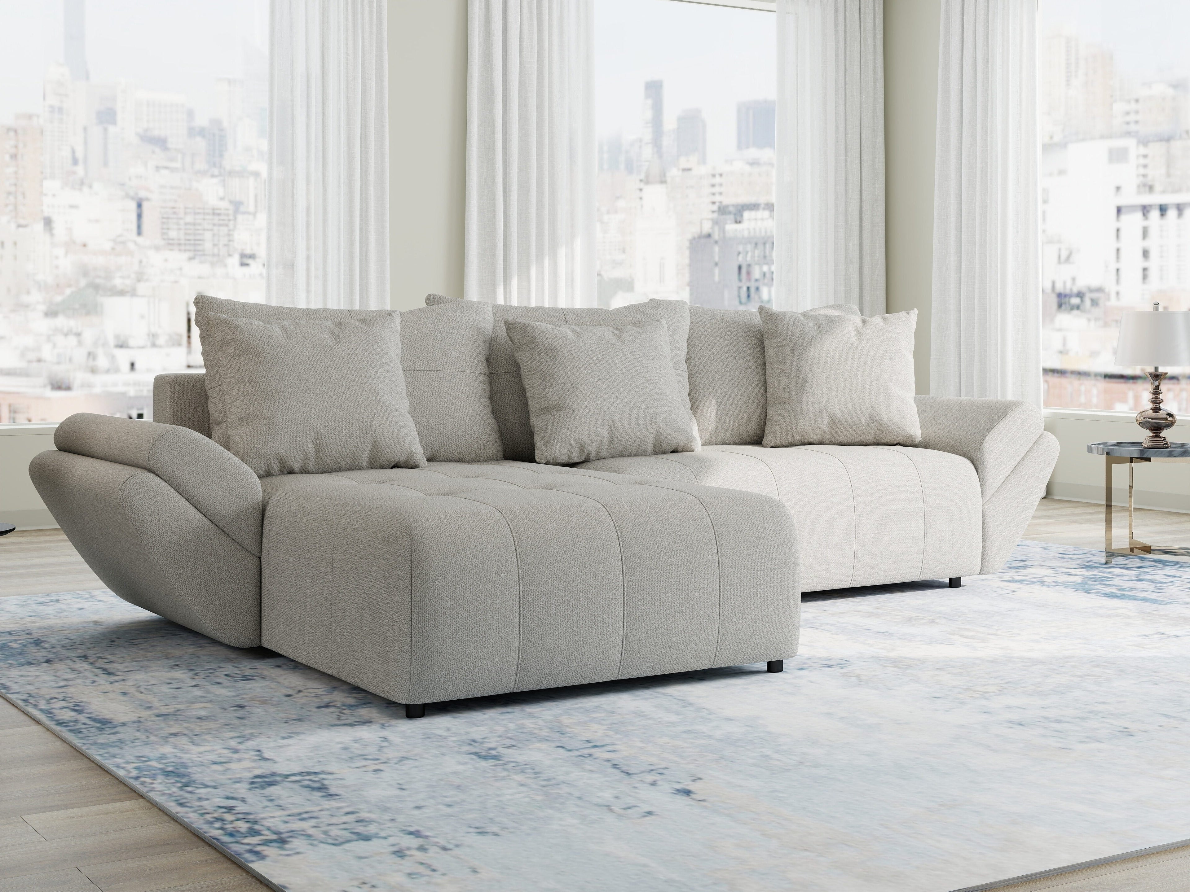 Colțar extensibil dumonde cu ladă de depozitare si sezut confortabil din spuma high-density, Berlin Enjoy Bej 280x185 cm