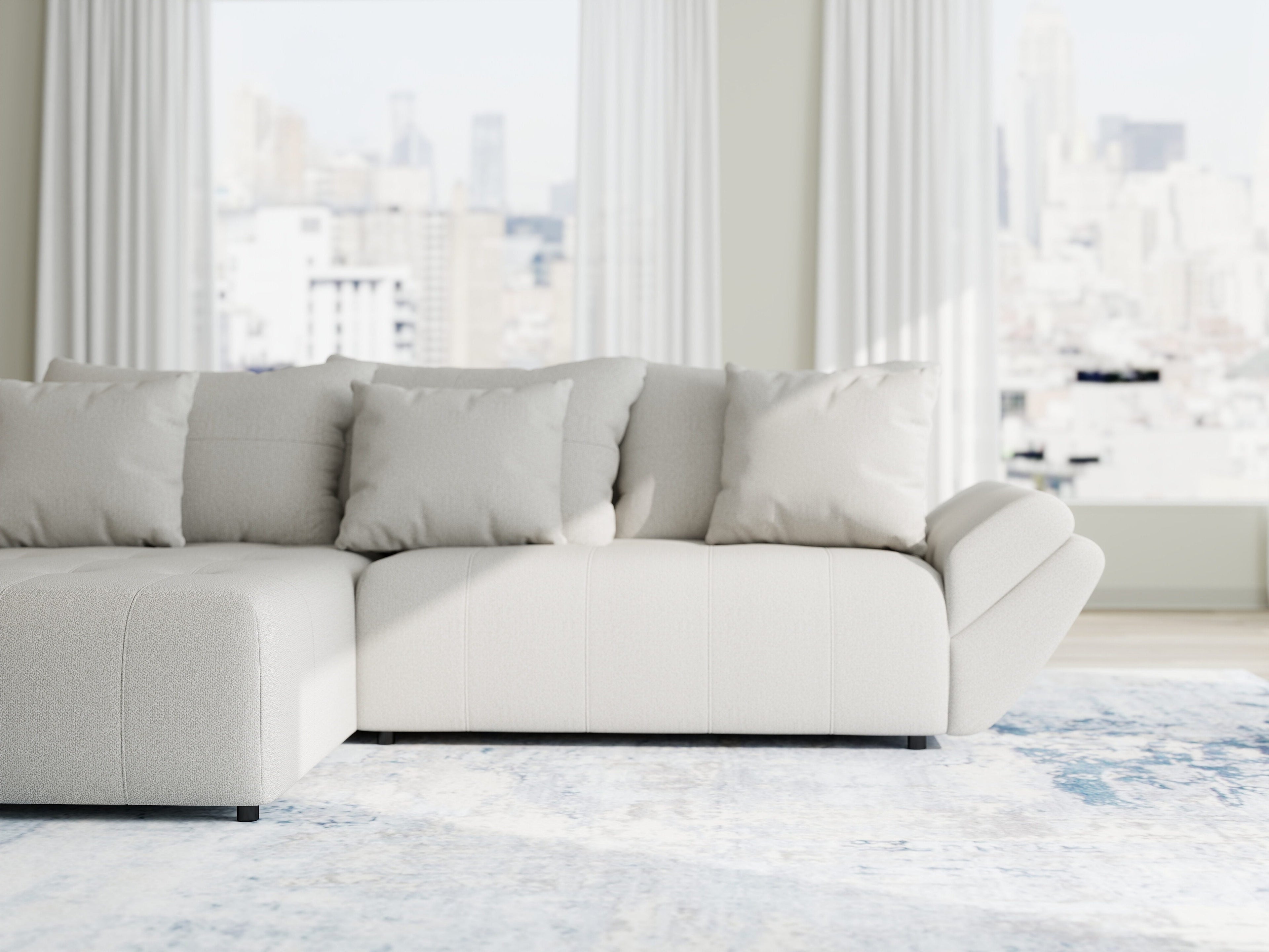 Colțar extensibil dumonde cu ladă de depozitare si sezut confortabil din spuma high-density, Berlin Enjoy Bej 280x185 cm