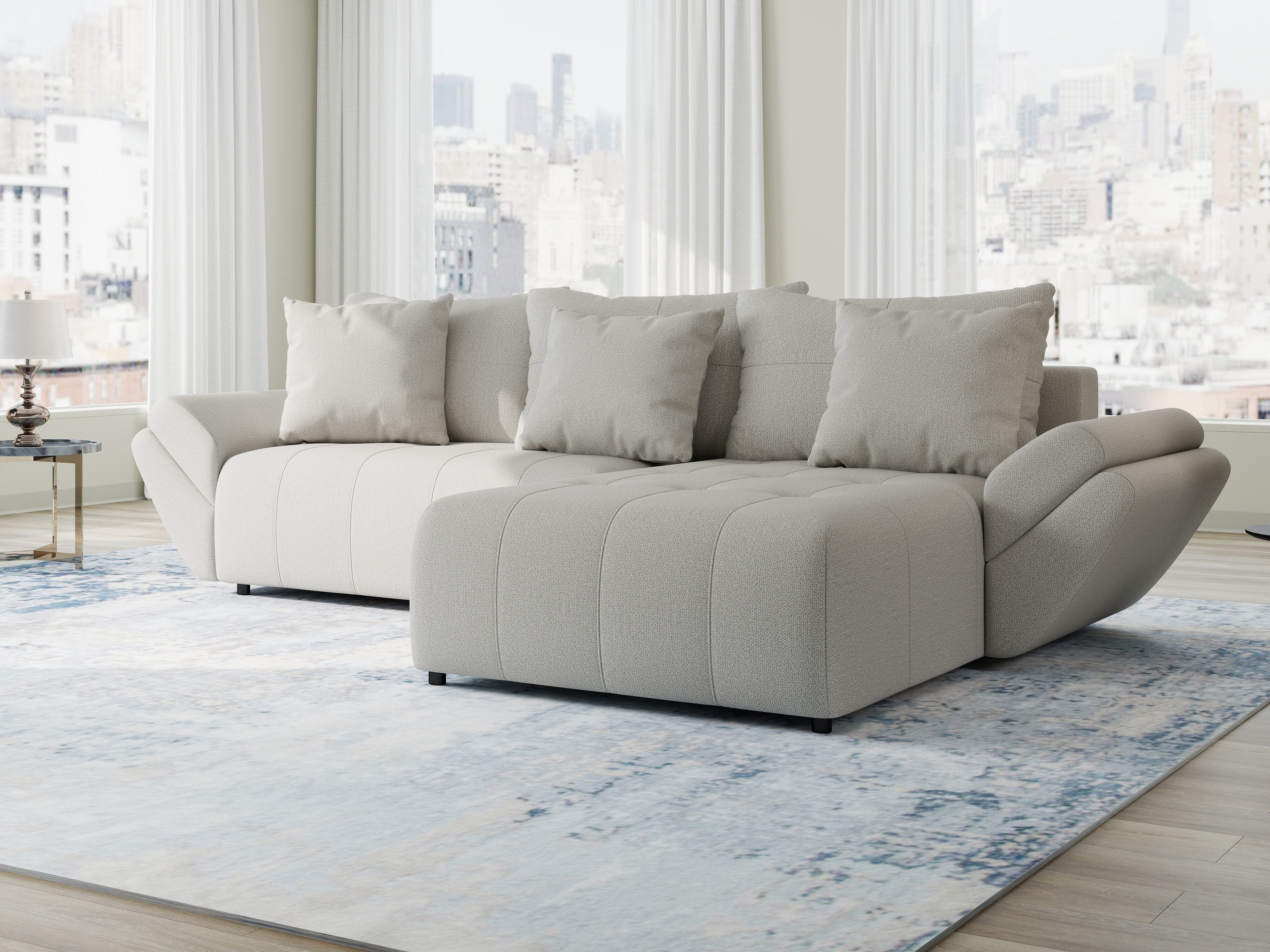 Colțar extensibil dumonde cu ladă de depozitare si sezut confortabil din spuma high-density, Berlin Enjoy Bej 280x185 cm II