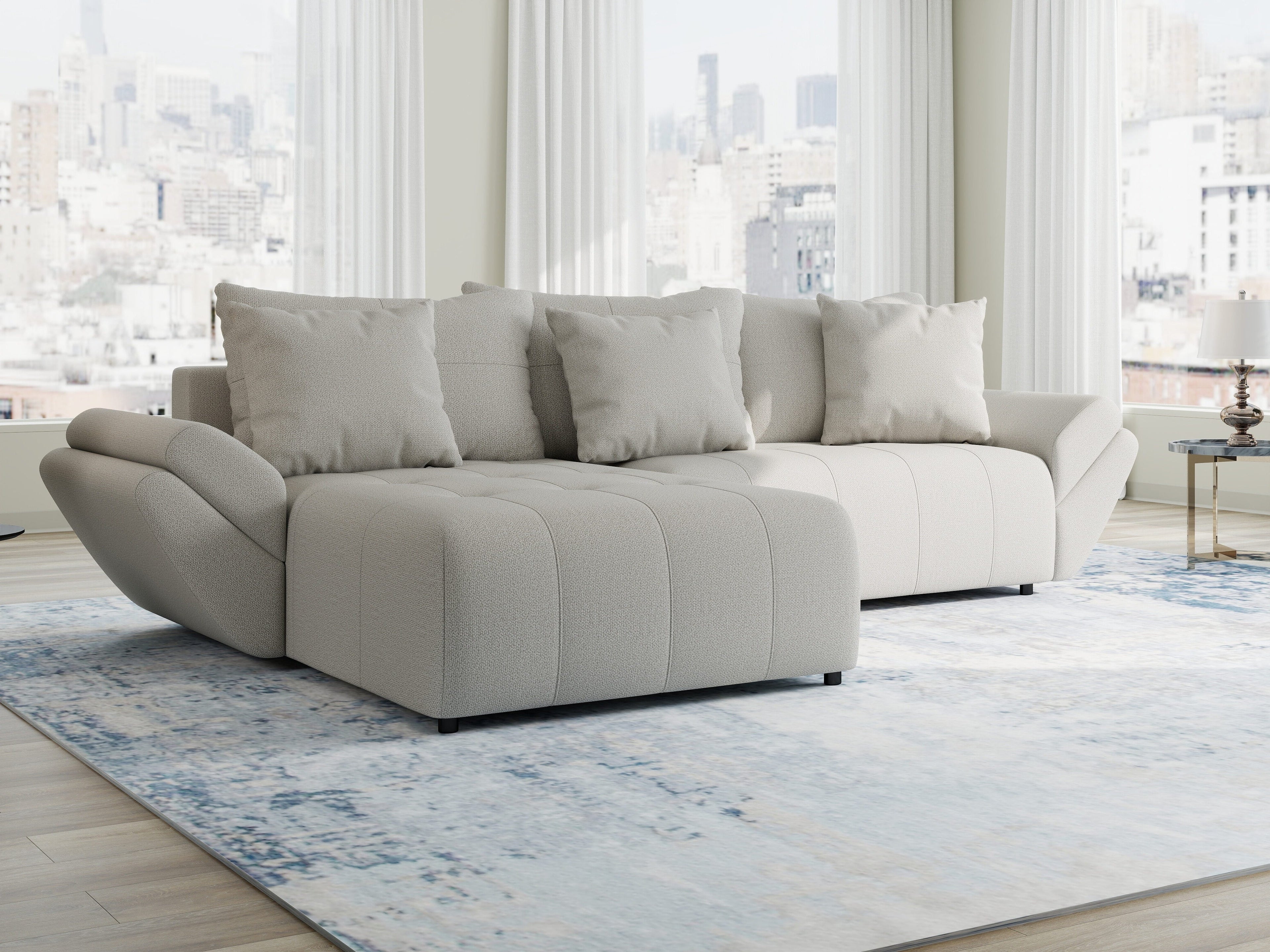 Colțar extensibil dumonde cu ladă de depozitare si sezut confortabil din spuma high-density, Berlin Enjoy Bej 280x185 cm
