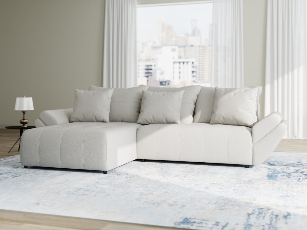 Colțar extensibil dumonde cu ladă de depozitare si sezut confortabil din spuma high-density, Berlin Enjoy Bej 280x185 cm