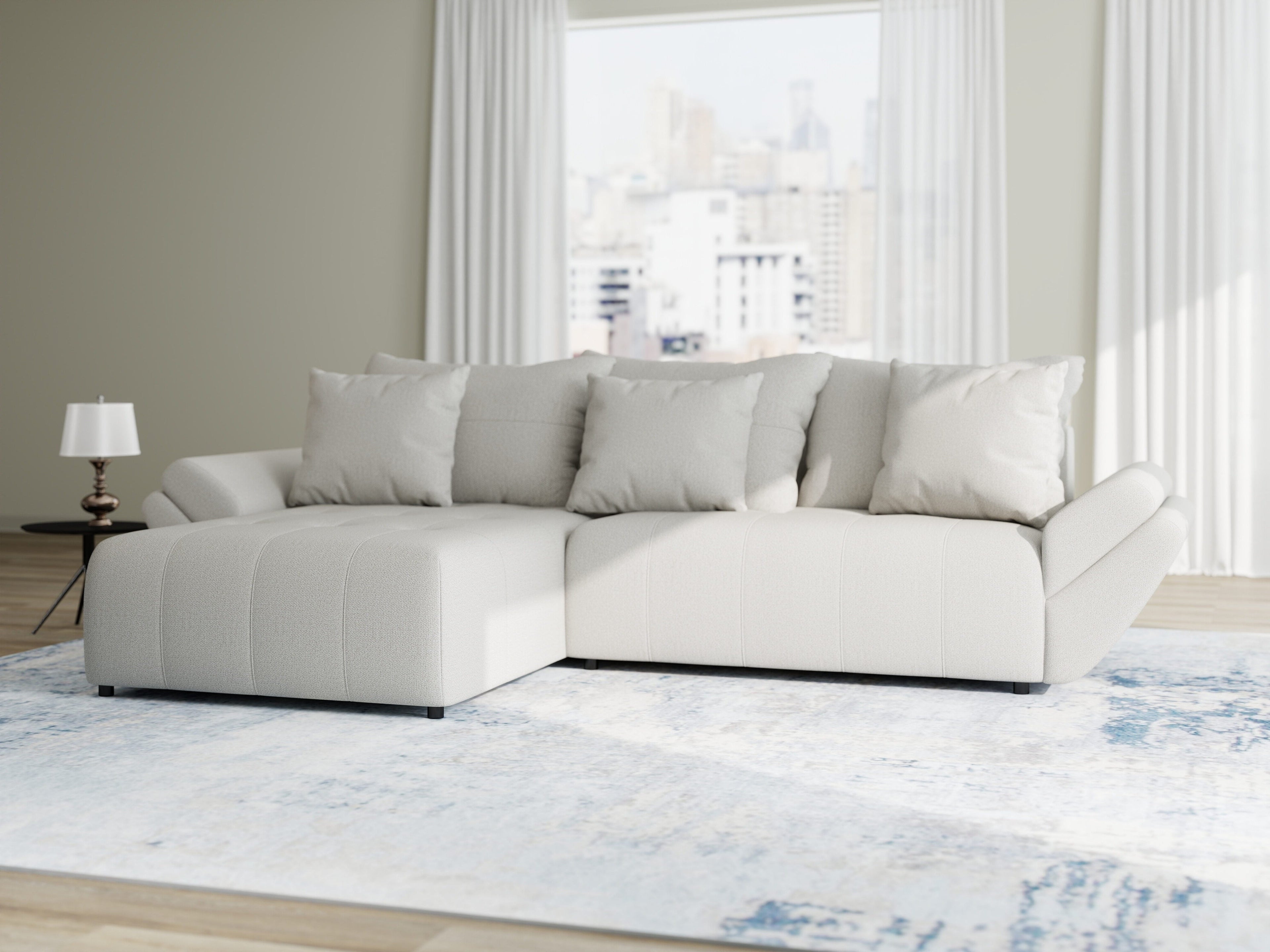 Colțar extensibil dumonde cu ladă de depozitare si sezut confortabil din spuma high-density, Berlin Enjoy Bej 280x185 cm