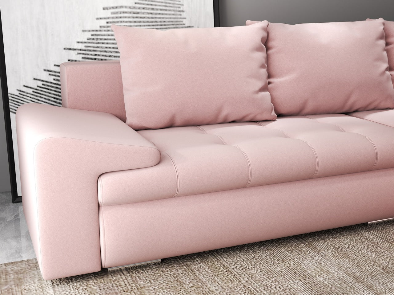 Colțar extensibil dumonde cu ladă de depozitare si sezut confortabil din spuma high-density, Leonardo Royal Roz 260x185 cm II