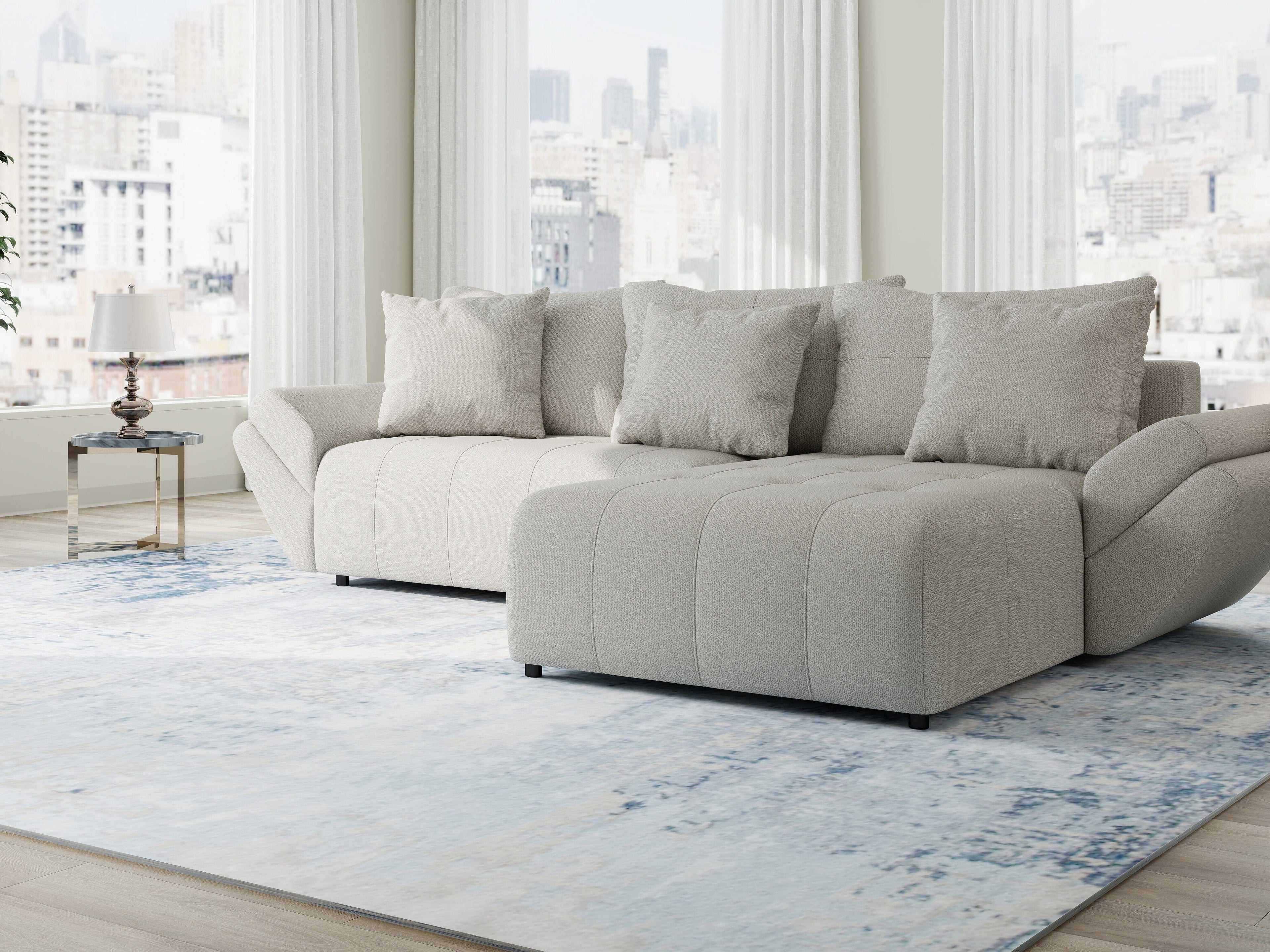 Colțar extensibil dumonde cu ladă de depozitare si sezut confortabil din spuma high-density, Berlin Enjoy Bej 280x185 cm II