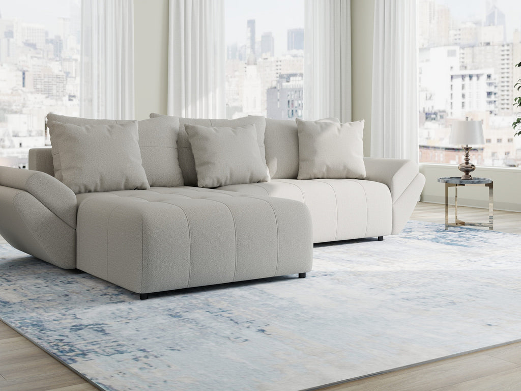 Colțar extensibil dumonde cu ladă de depozitare si sezut confortabil din spuma high-density, Berlin Enjoy Bej 280x185 cm