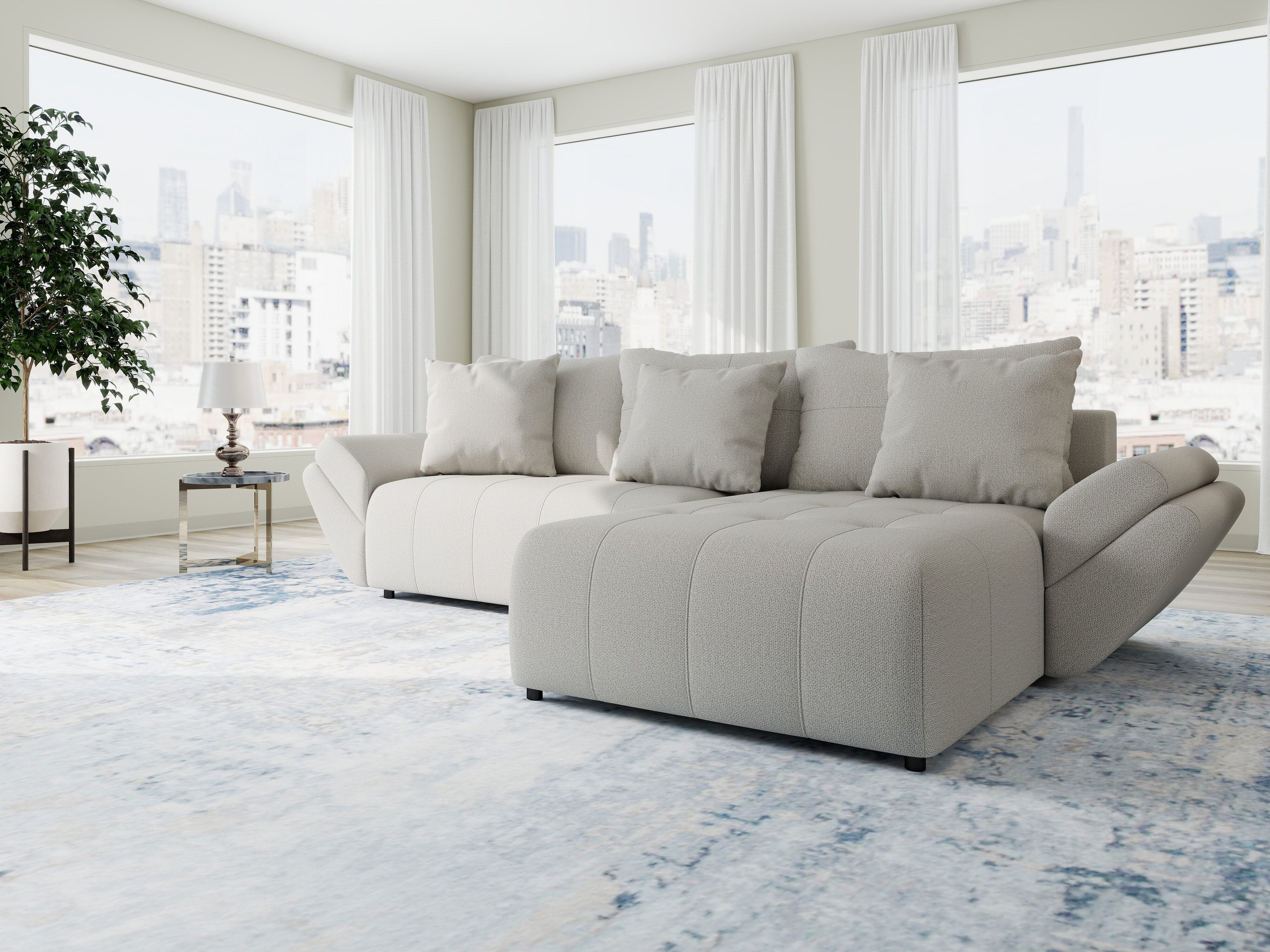 Colțar extensibil dumonde cu ladă de depozitare si sezut confortabil din spuma high-density, Berlin Enjoy Bej 280x185 cm II