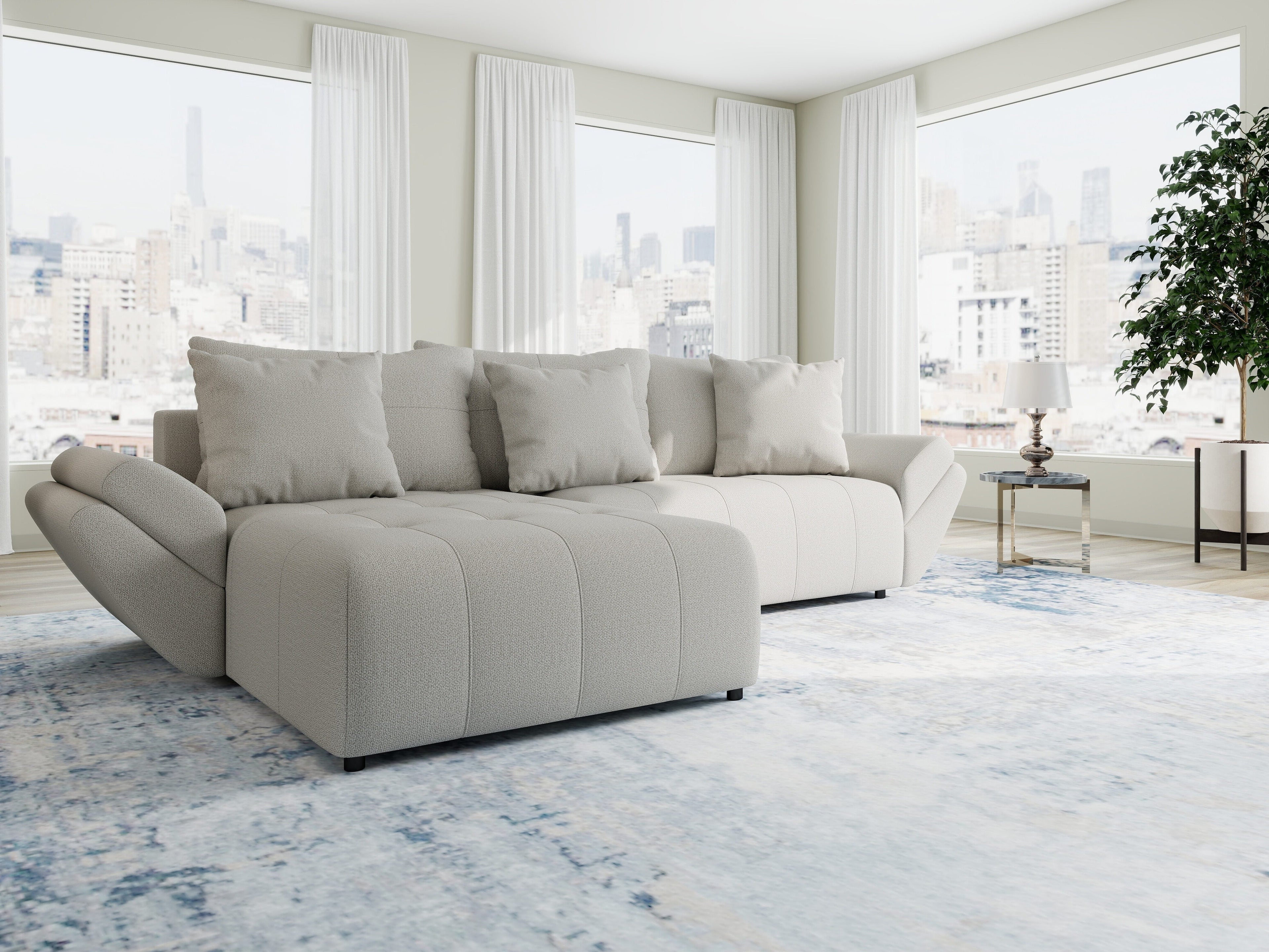 Colțar extensibil dumonde cu ladă de depozitare si sezut confortabil din spuma high-density, Berlin Enjoy Bej 280x185 cm
