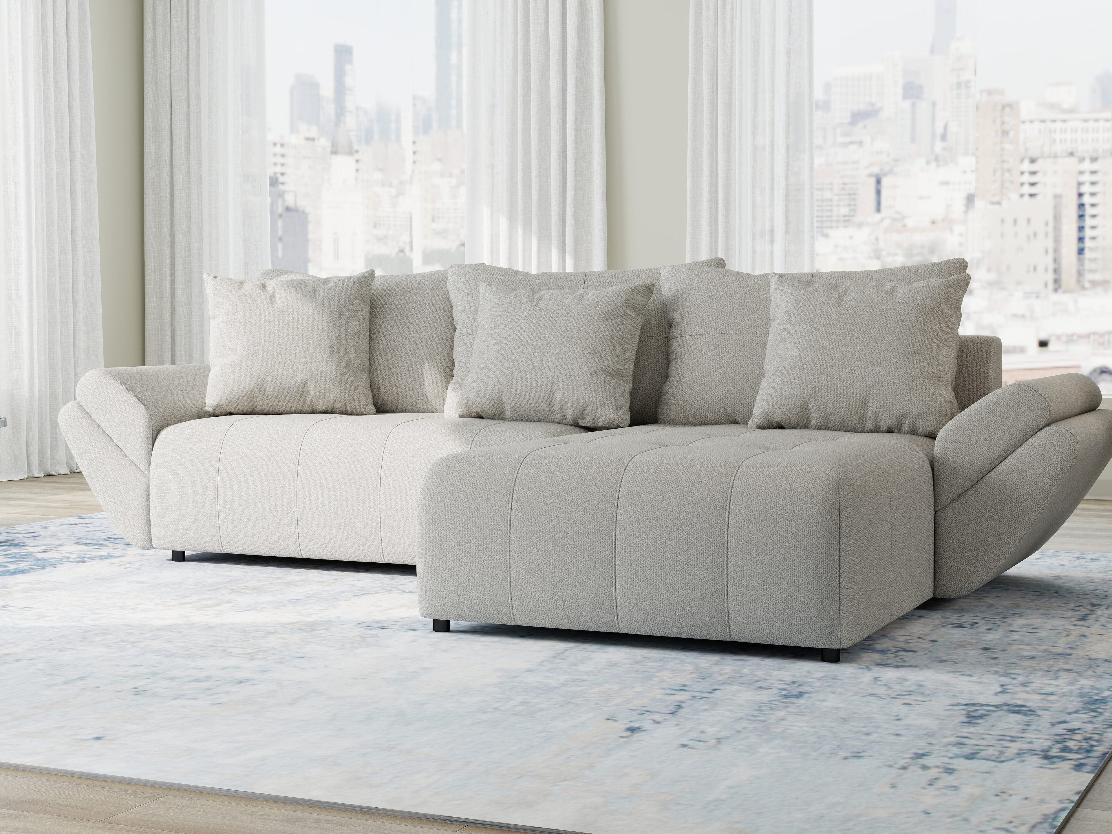 Colțar extensibil dumonde cu ladă de depozitare si sezut confortabil din spuma high-density, Berlin Enjoy Bej 280x185 cm II