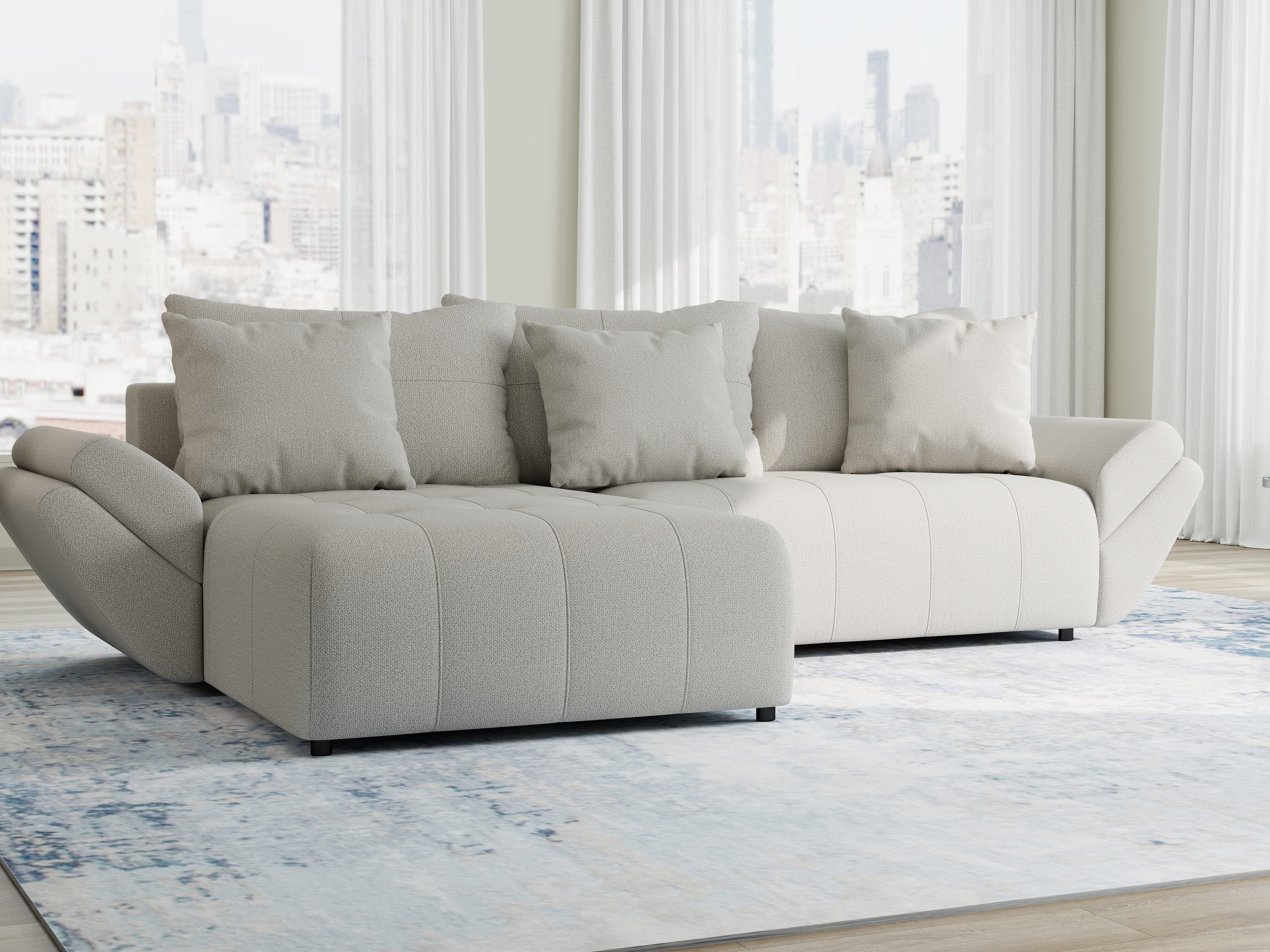 Colțar extensibil dumonde cu ladă de depozitare si sezut confortabil din spuma high-density, Berlin Enjoy Bej 280x185 cm