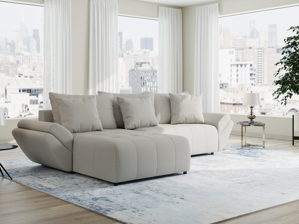 Colțar extensibil dumonde cu ladă de depozitare si sezut confortabil din spuma high-density, Berlin Enjoy Bej 280x185 cm