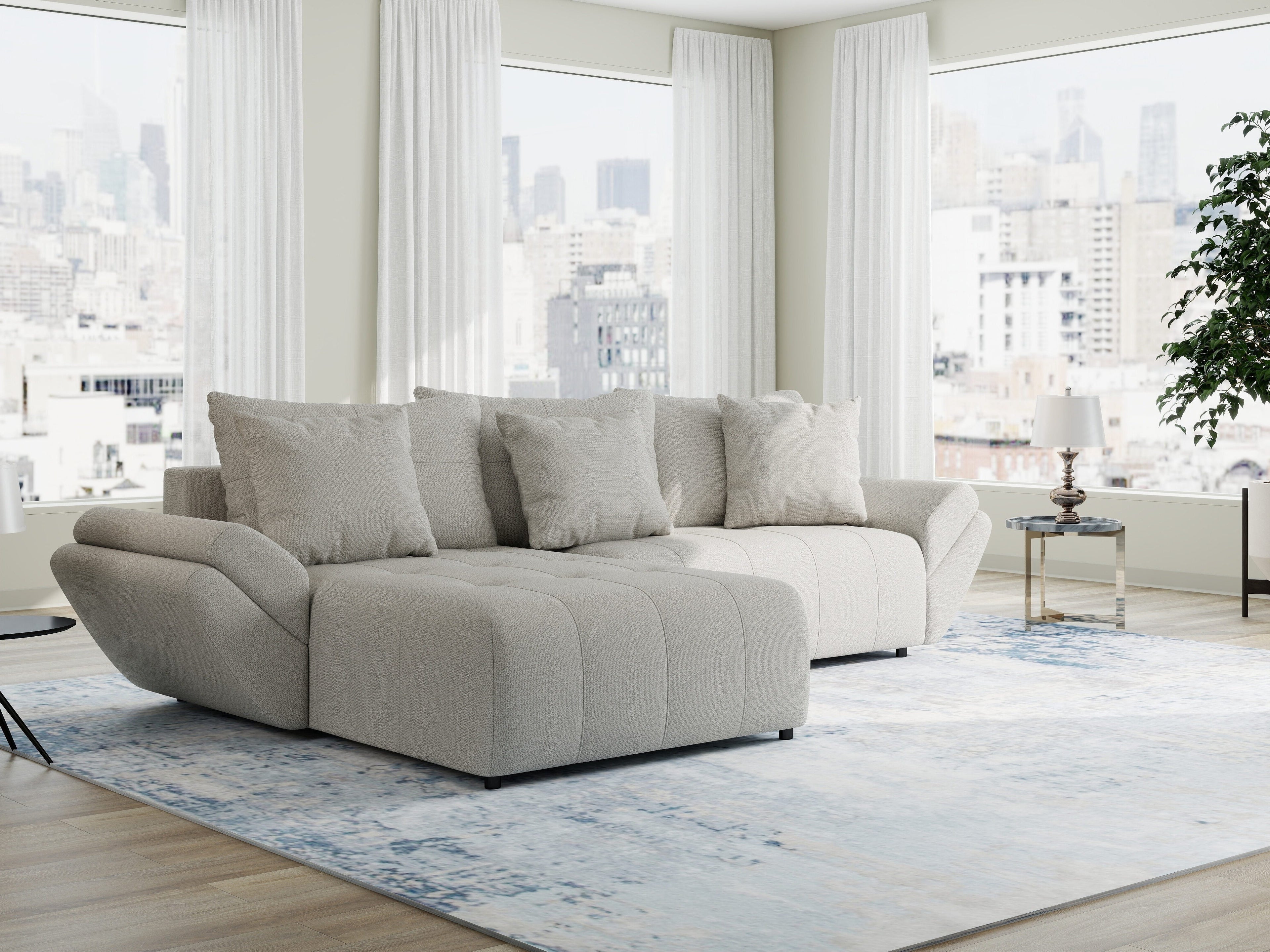 Colțar extensibil dumonde cu ladă de depozitare si sezut confortabil din spuma high-density, Berlin Enjoy Bej 280x185 cm