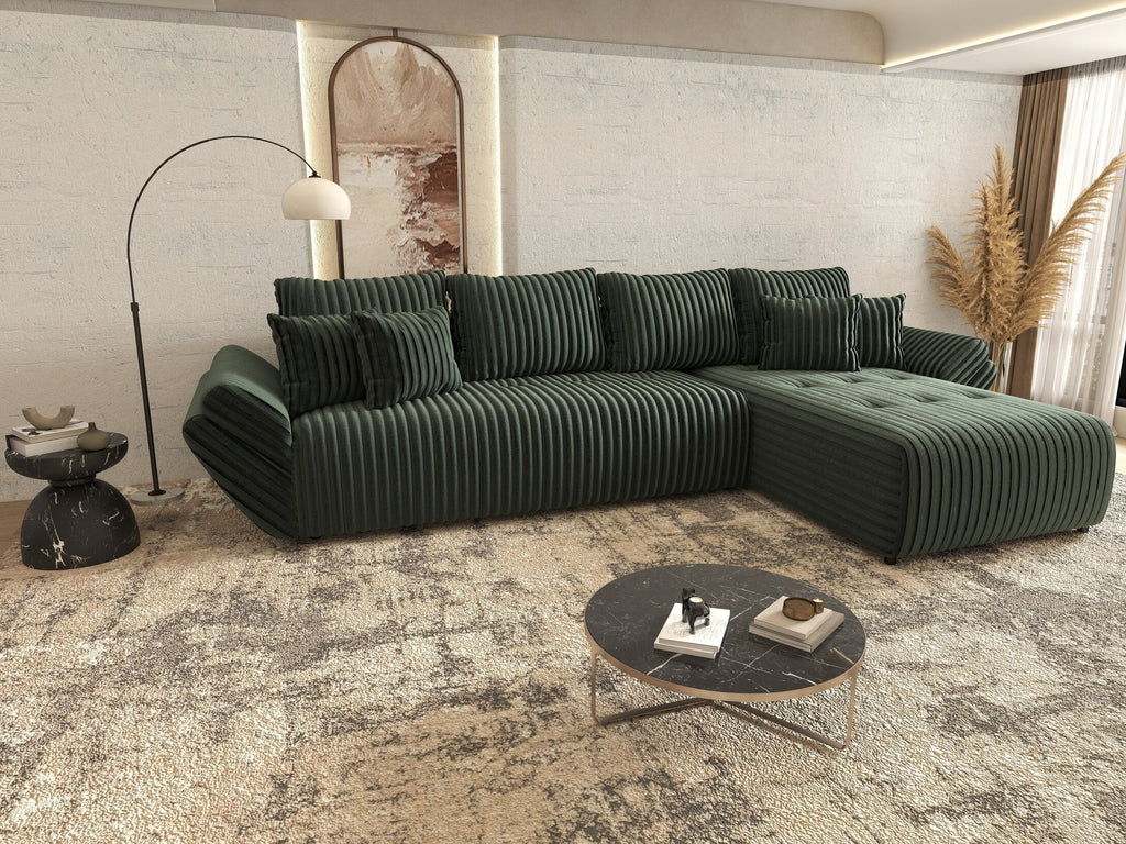 Colțar extensibil dumonde cu ladă de depozitare si sezut confortabil din spuma high-density, Berlin XL Ambience Green II 350x185 cm