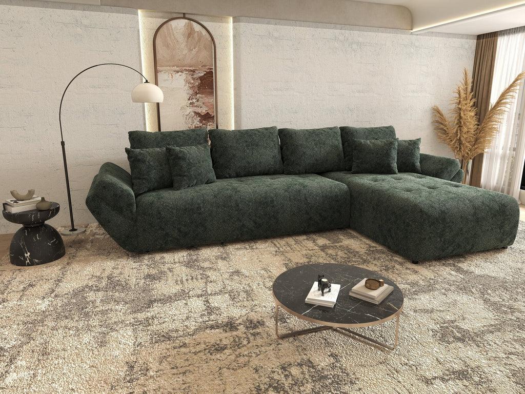 Colțar extensibil dumonde cu ladă de depozitare si sezut confortabil din spuma high-density, Berlin XL Euphoria Green 350x185 cm II