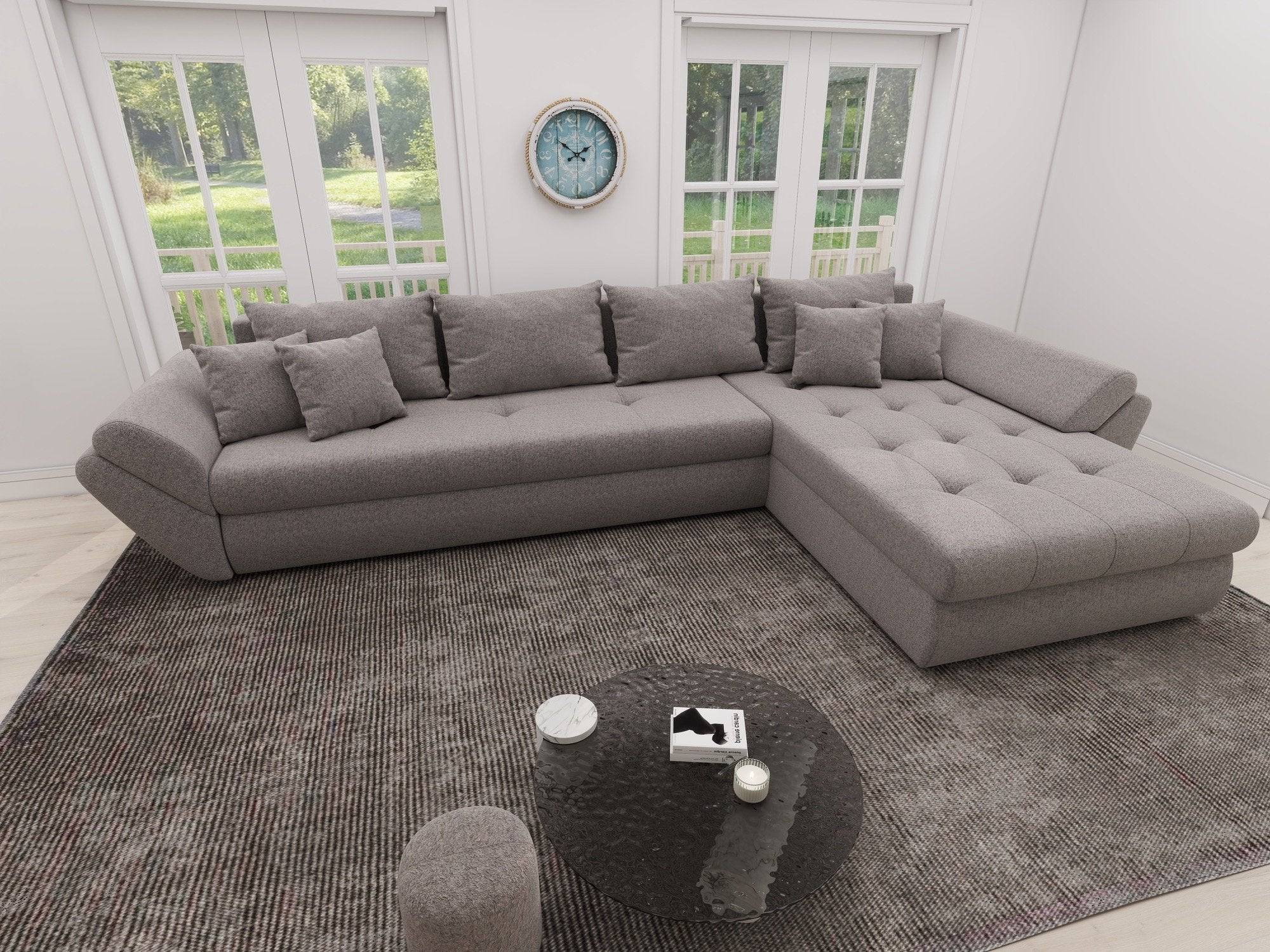 Colțar extensibil dumonde cu ladă de depozitare si sezut confortabil din spuma high-density, Loana XL Monte Gri 16 II 335x185 cm