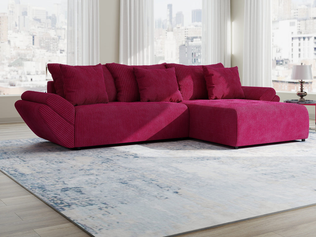 Colțar extensibil dumonde cu ladă de depozitare si sezut confortabil din spuma high-density, Berlin Zoom Rosu 280x185 cm II