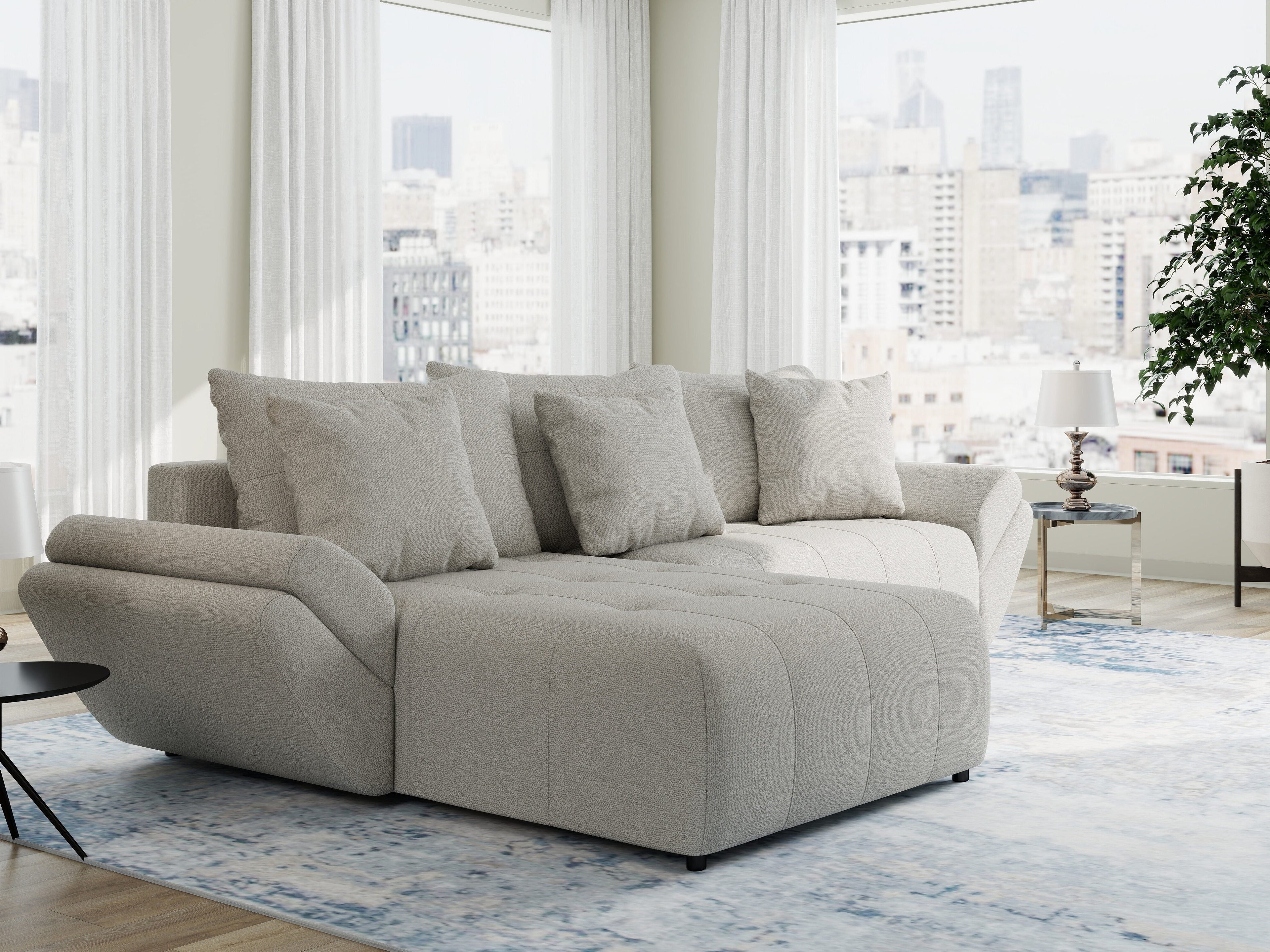 Colțar extensibil dumonde cu ladă de depozitare si sezut confortabil din spuma high-density, Berlin Enjoy Bej 280x185 cm