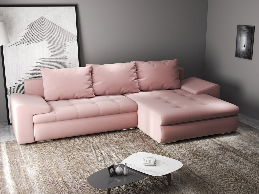 Colțar extensibil dumonde cu ladă de depozitare si sezut confortabil din spuma high-density, Leonardo Royal Roz 260x185 cm II