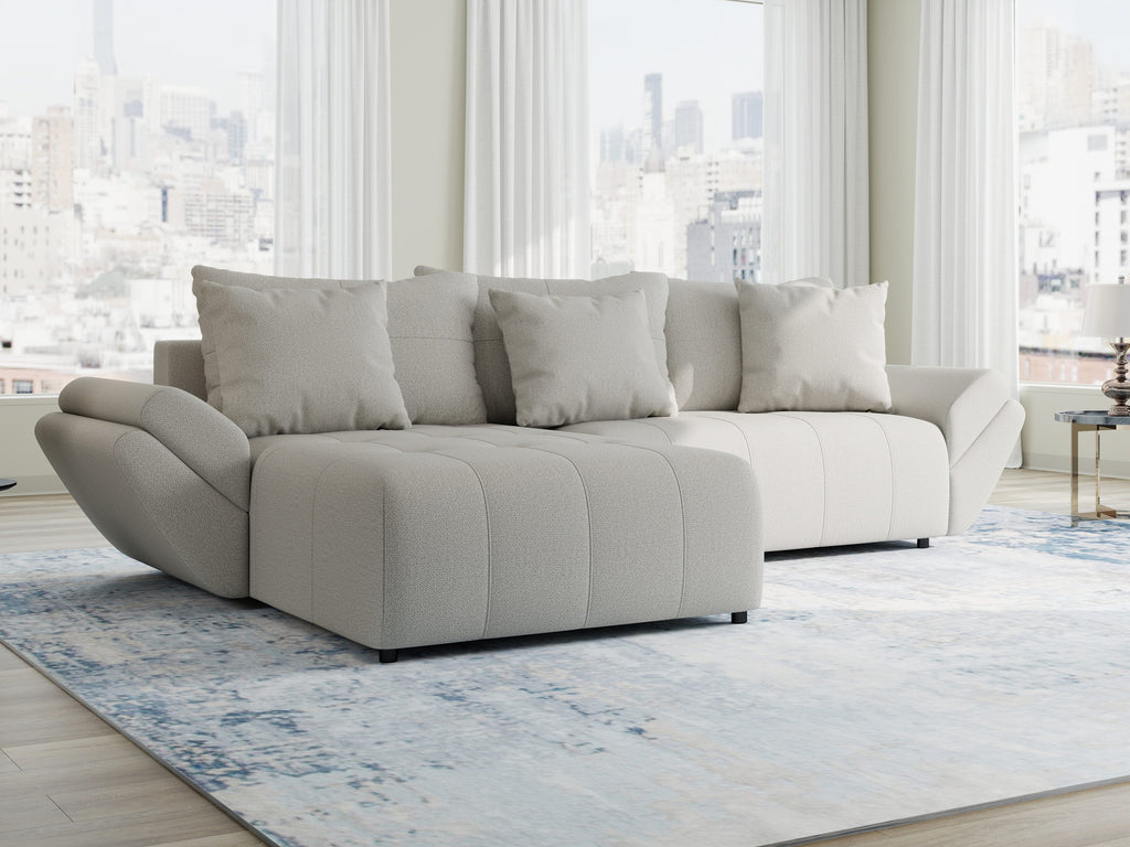 Colțar extensibil dumonde cu ladă de depozitare si sezut confortabil din spuma high-density, Berlin Enjoy Bej 280x185 cm