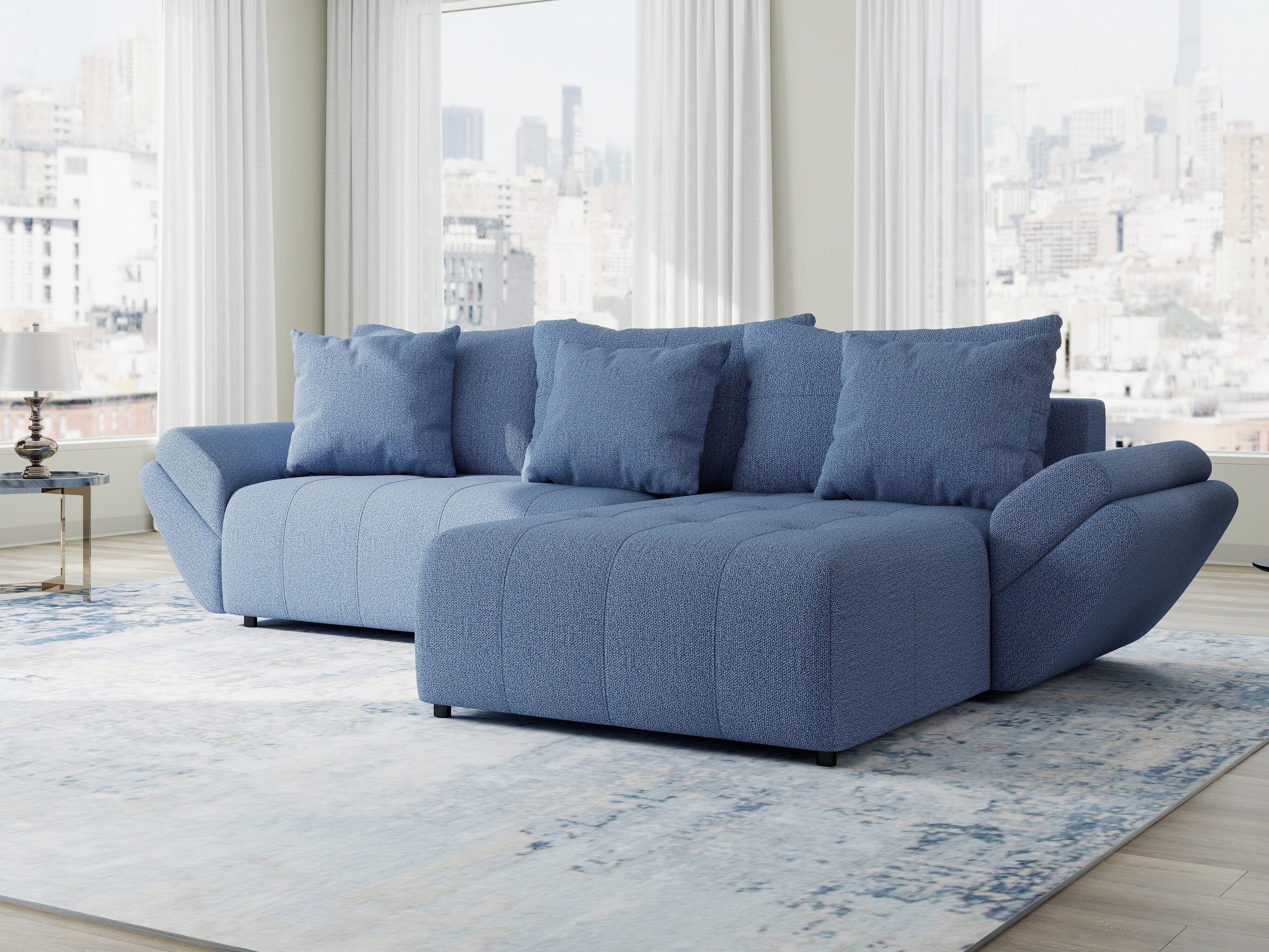 Colțar extensibil dumonde cu ladă de depozitare si sezut confortabil din spuma high-density, Berlin Enjoy Albastru 280x185 cm II