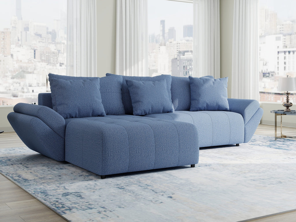 Colțar extensibil dumonde cu ladă de depozitare si sezut confortabil din spuma high-density, Berlin Enjoy Albastru 280x185 cm