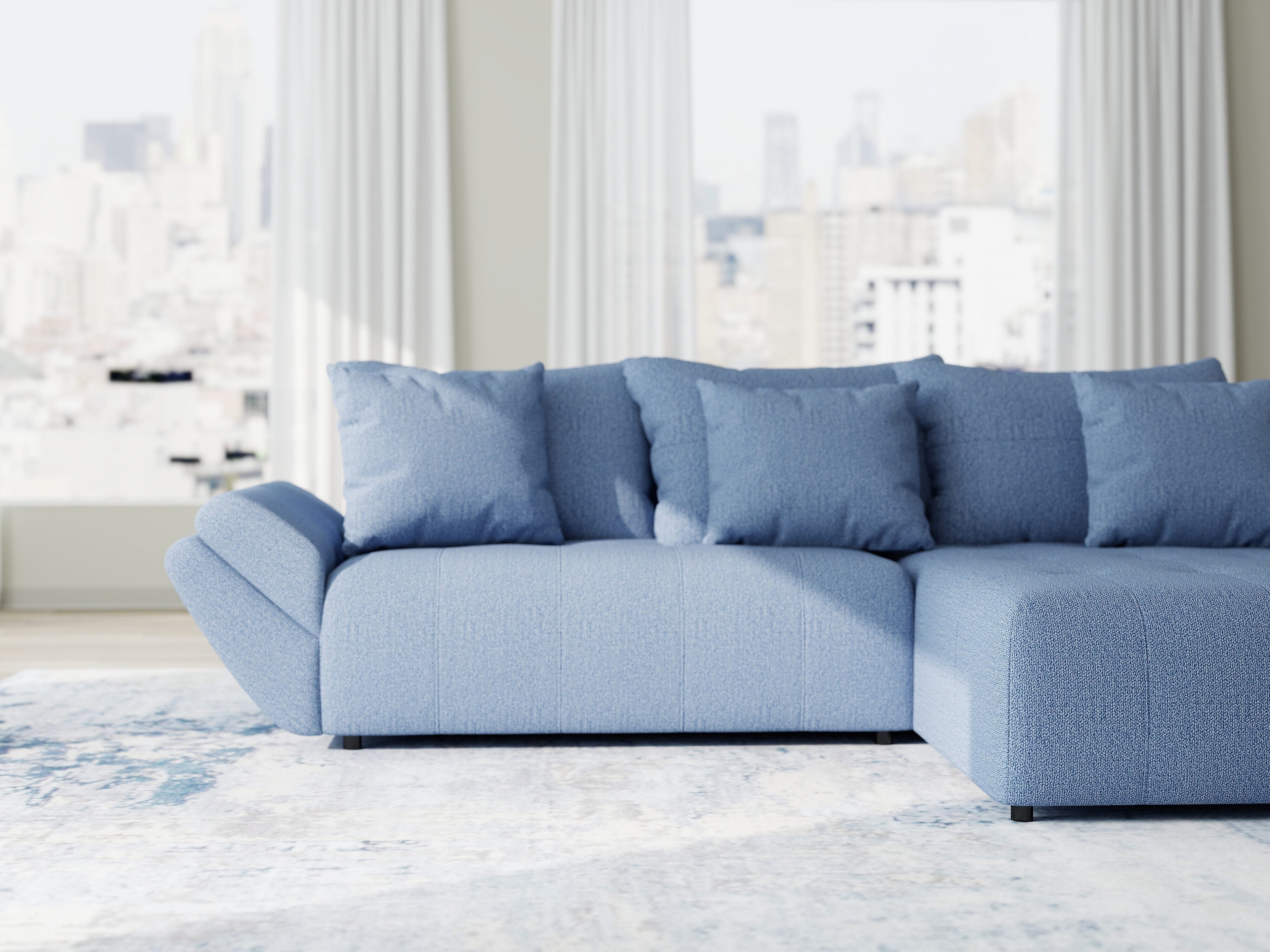 Colțar extensibil dumonde cu ladă de depozitare si sezut confortabil din spuma high-density, Berlin Enjoy Albastru 280x185 cm II