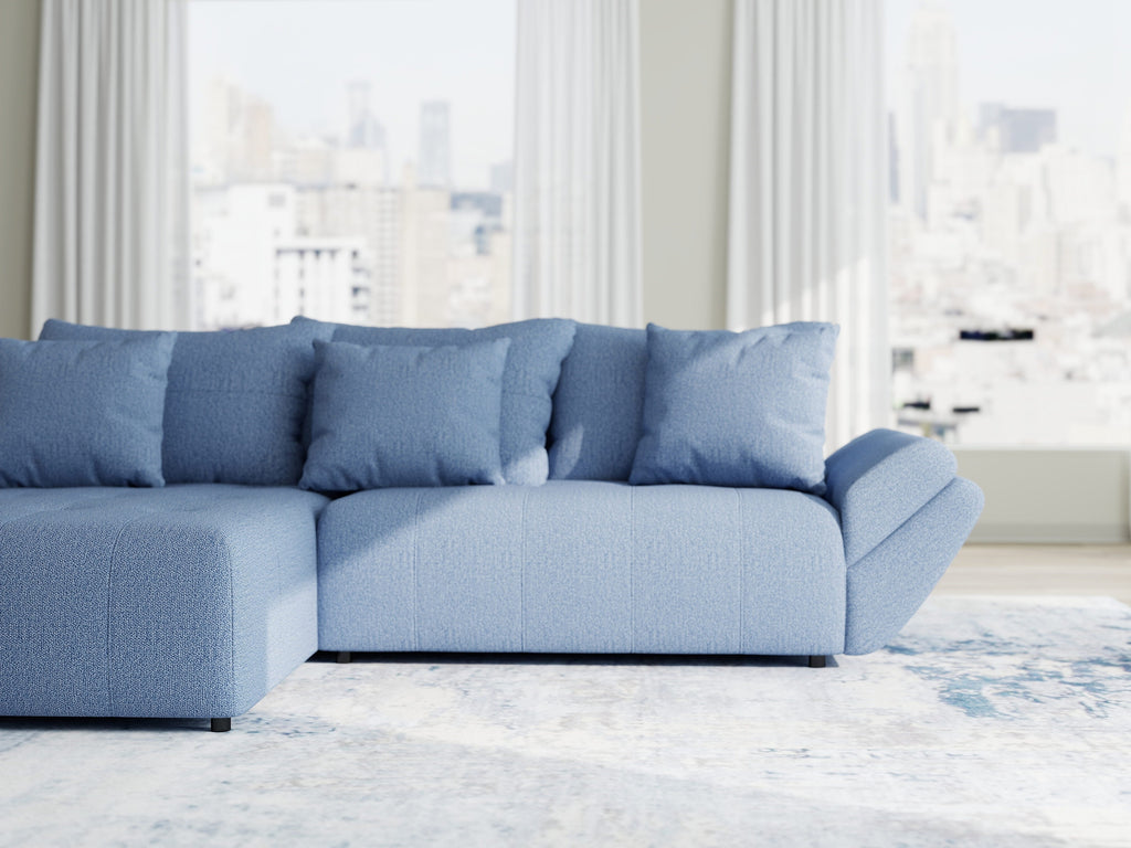 Colțar extensibil dumonde cu ladă de depozitare si sezut confortabil din spuma high-density, Berlin Enjoy Albastru 280x185 cm
